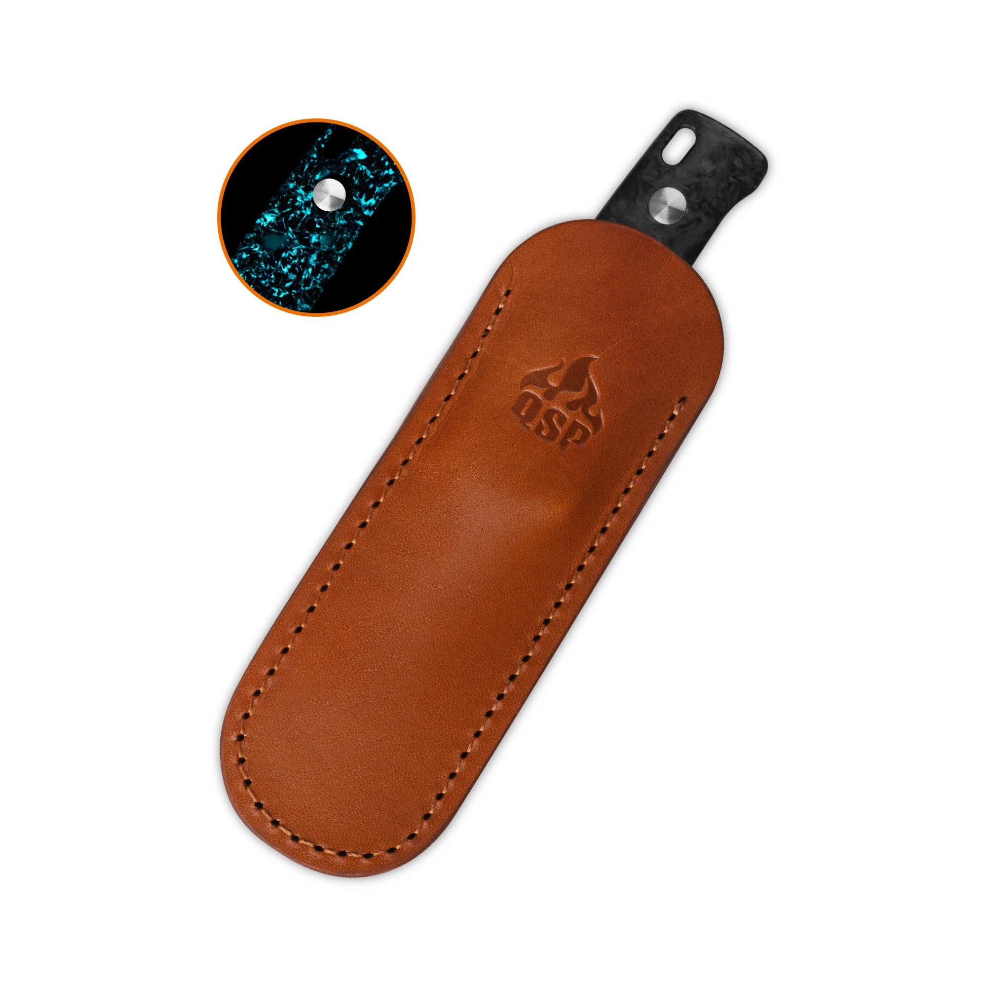 QSP Baby Penguin 14C28N blade Blue glow-in-the-dark shredded CF handle with Clip Slip sheath - Image 4