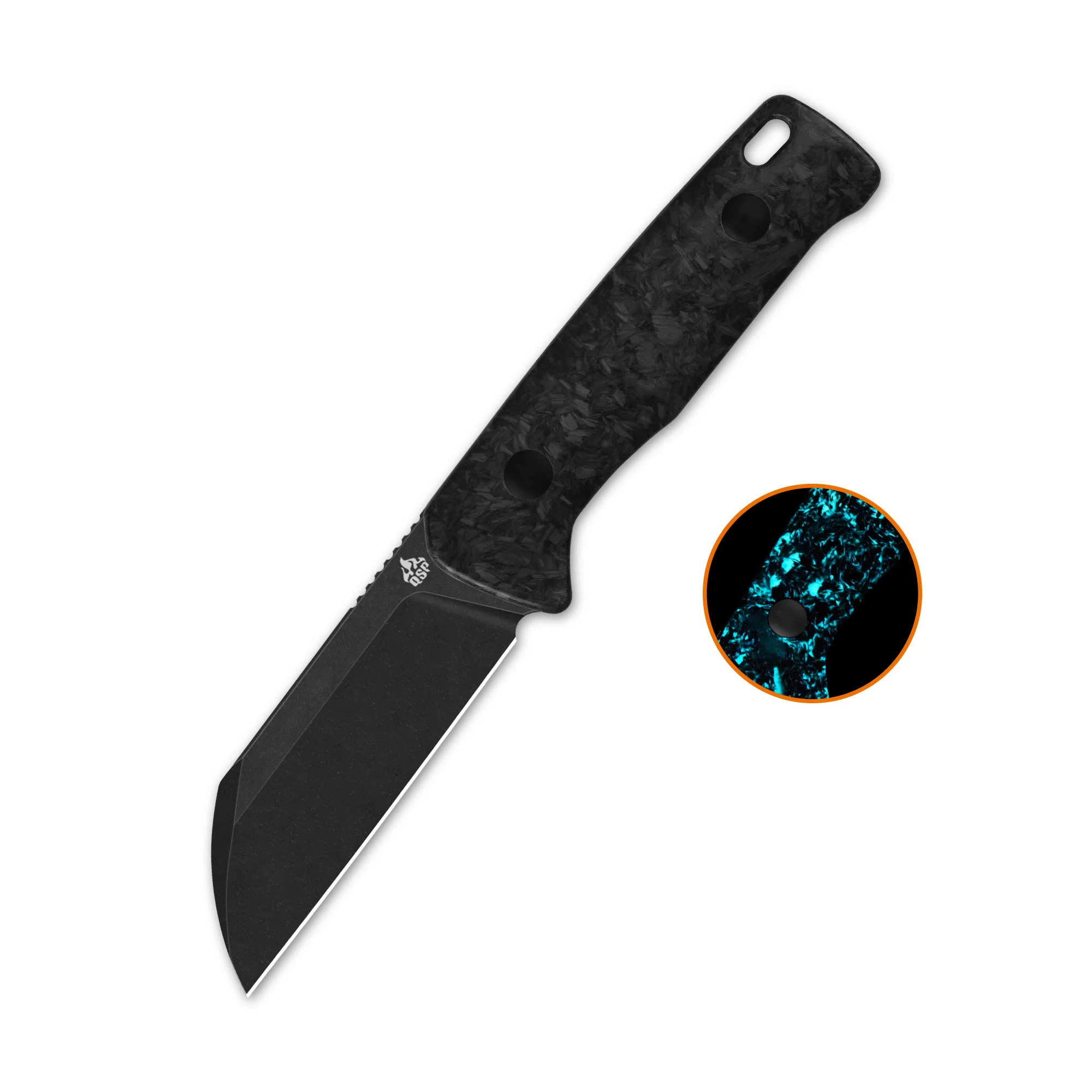 QSP Baby Penguin 14C28N blade Blue glow-in-the-dark shredded CF handle with Clip Slip sheath - Image 6