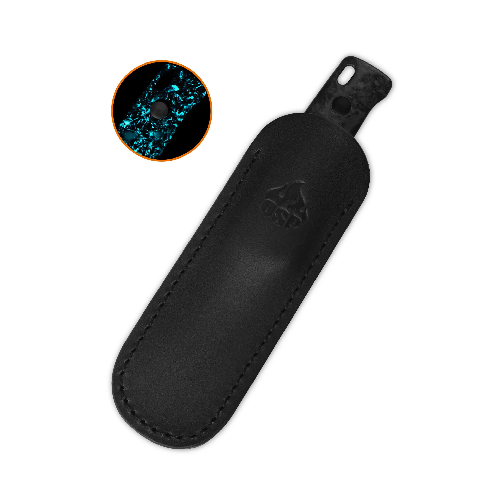 QSP Baby Penguin 14C28N blade Blue glow-in-the-dark shredded CF handle with Clip Slip sheath - Image 9