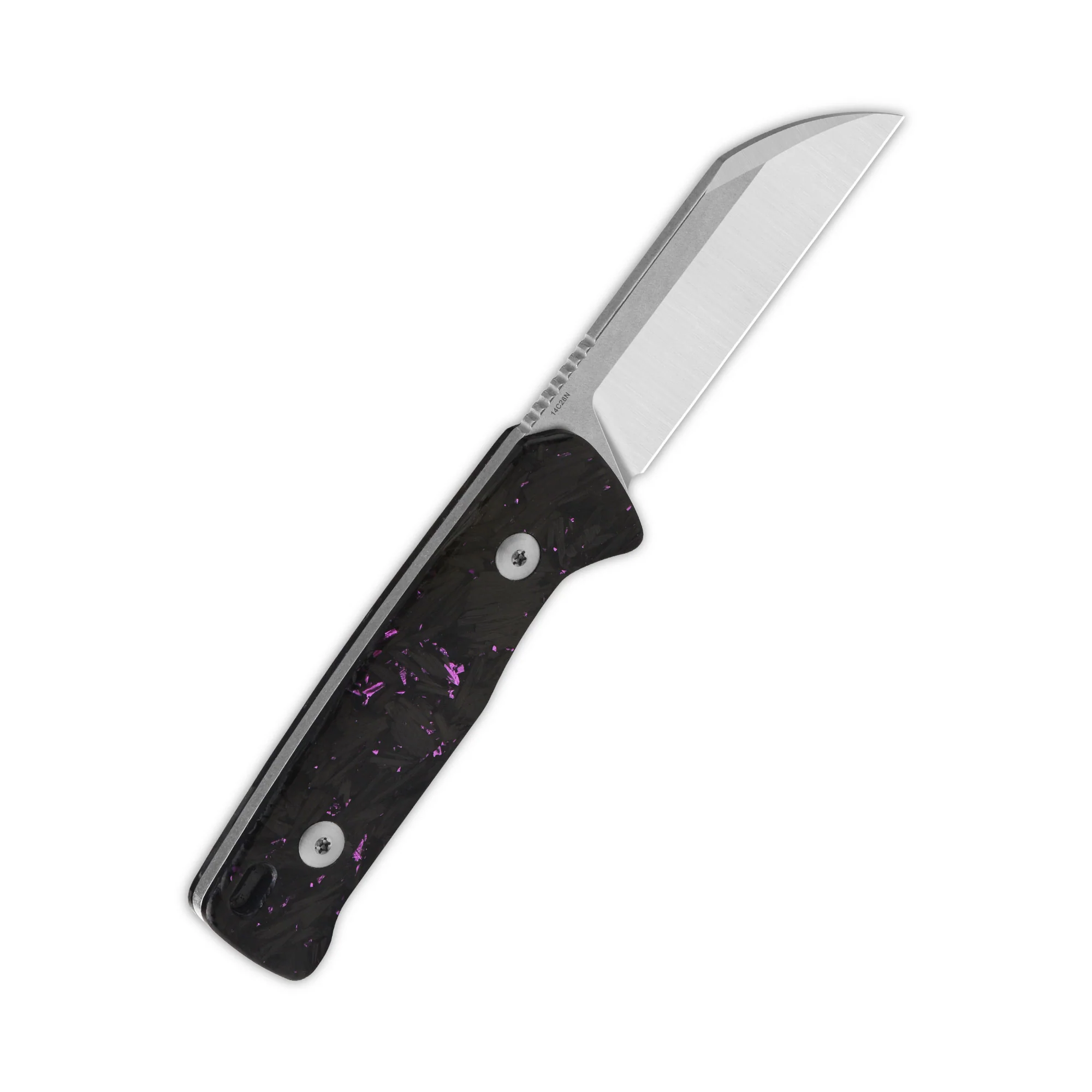 QSP Baby Penguin 14C28N blade Purple shredded CF handle with Clip Slip sheath - Image 3