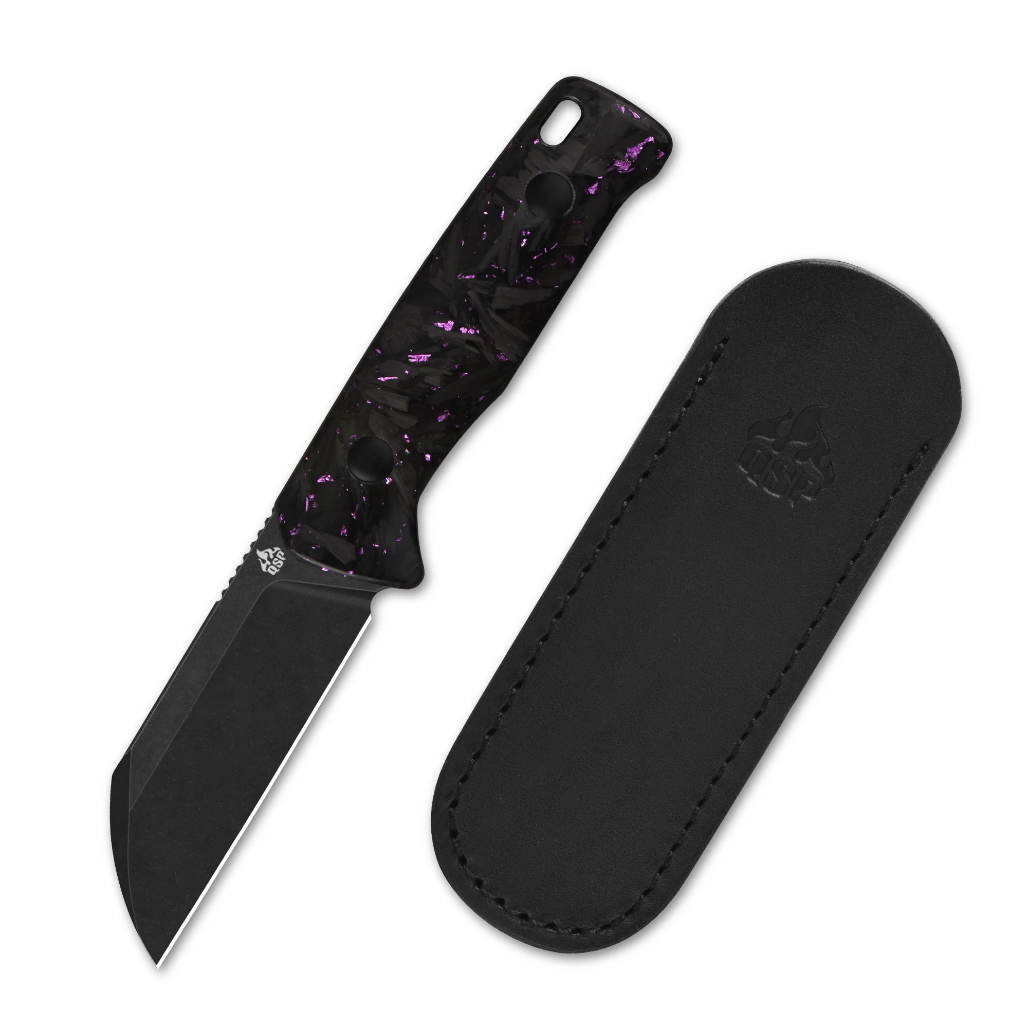 QSP Baby Penguin 14C28N blade Purple shredded CF handle with Clip Slip sheath - Image 7