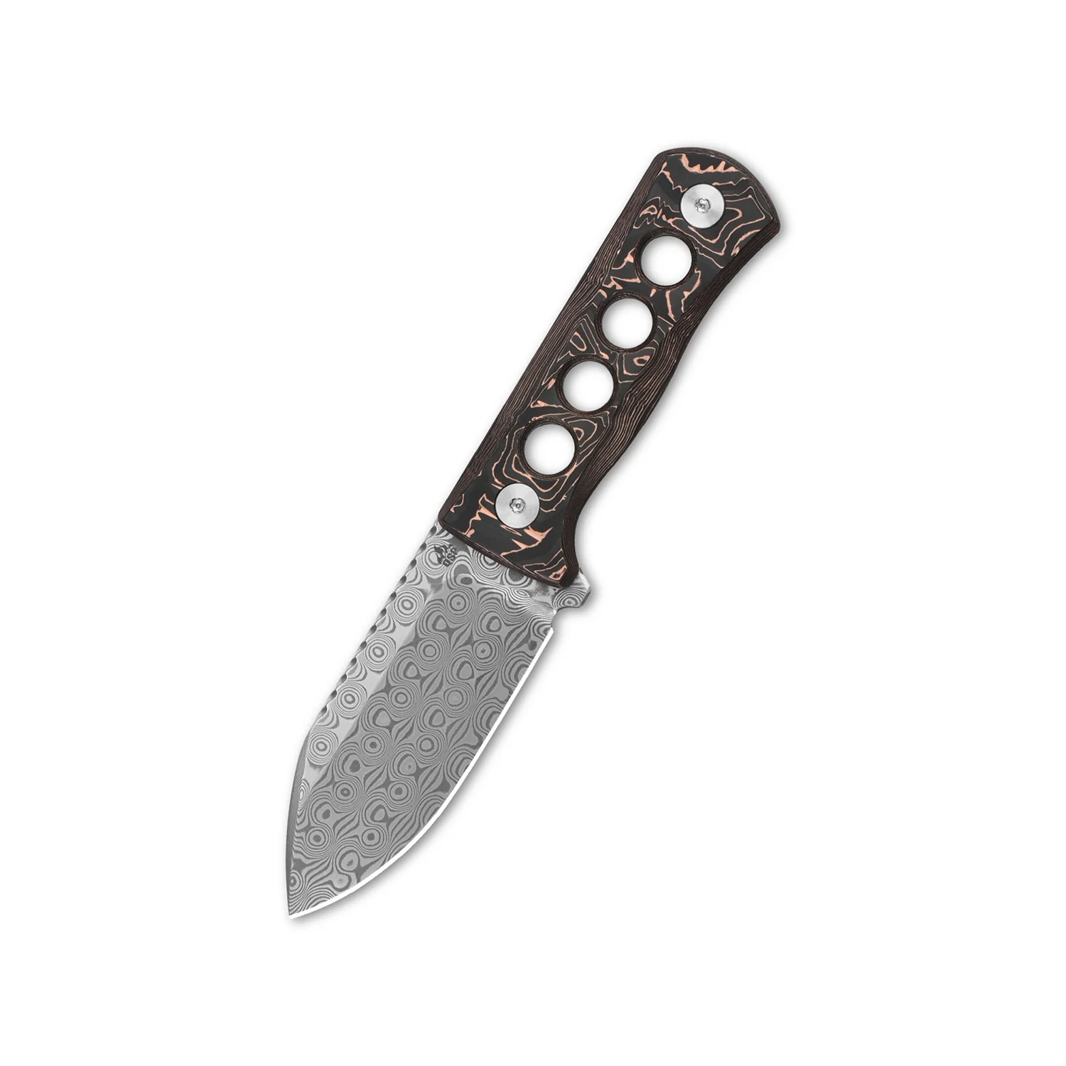 QSP Canary Neck Knife Damascus Blade Aluminum/Copper Foil CF Handle with Kydex Sheath - Image 4