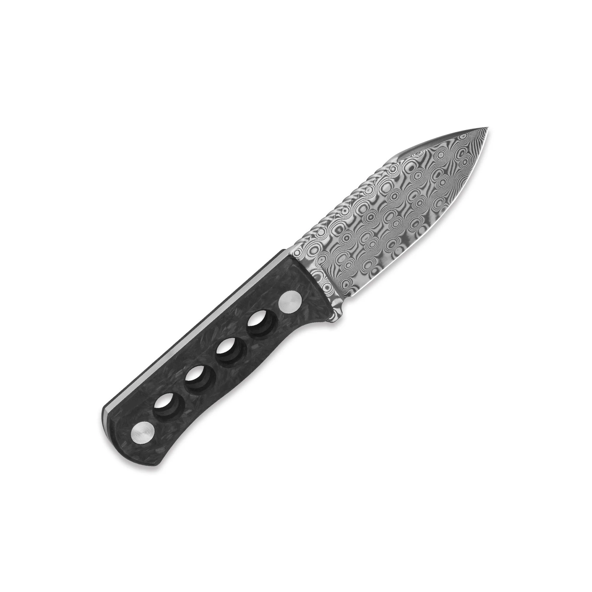 QSP Canary Neck Knife Laminated Damascus Blade Glow-in-the-Dark Shredded CF Handle - Image 3
