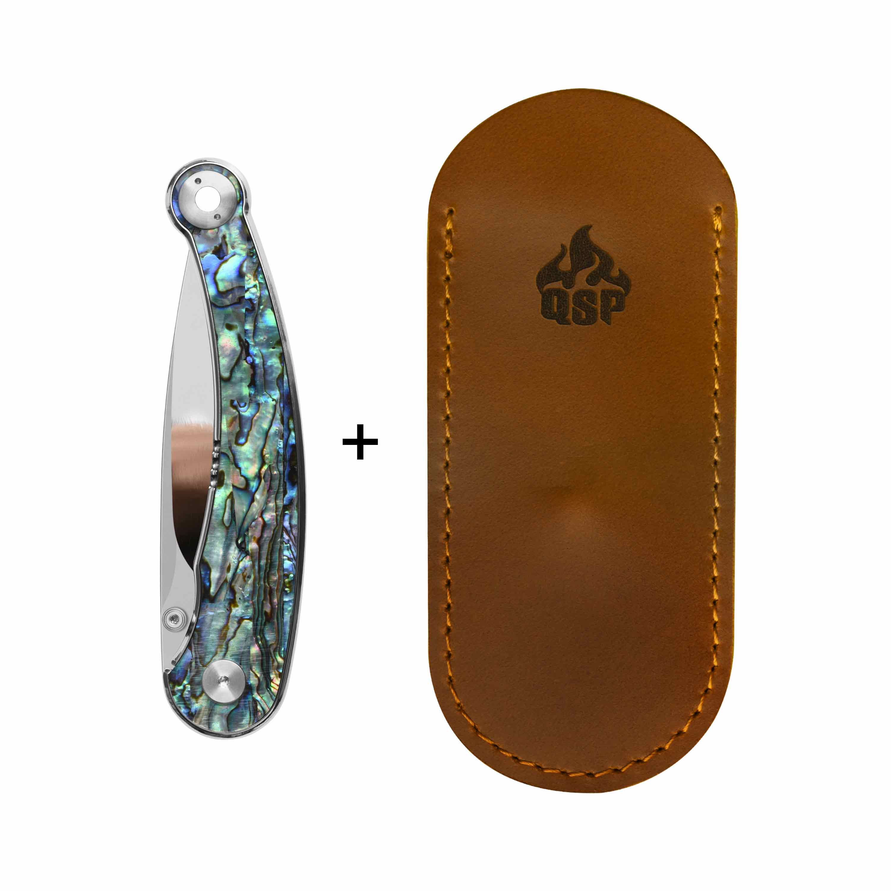 QSP Dolphin Liner Lock Pocket Knife 14C28N Blade Abalone Handle - Image 5