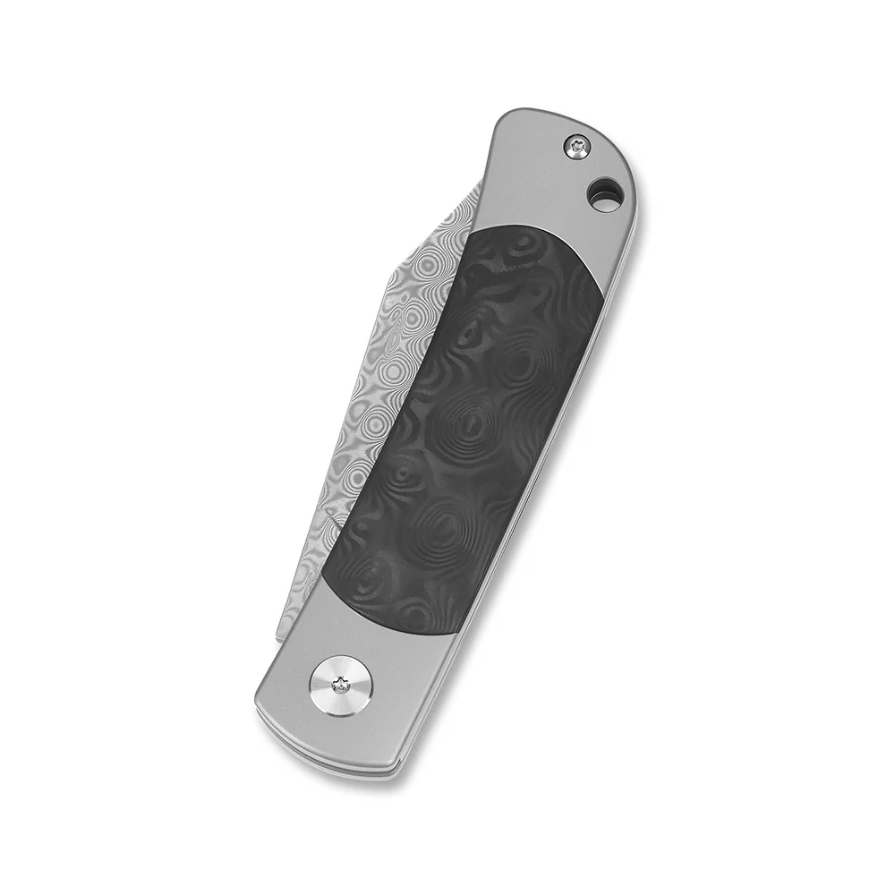 QSP Falcon Slip Joint Pocket Knife Damascus Blade Titanium Handle with Marbled CF attached - Image 3