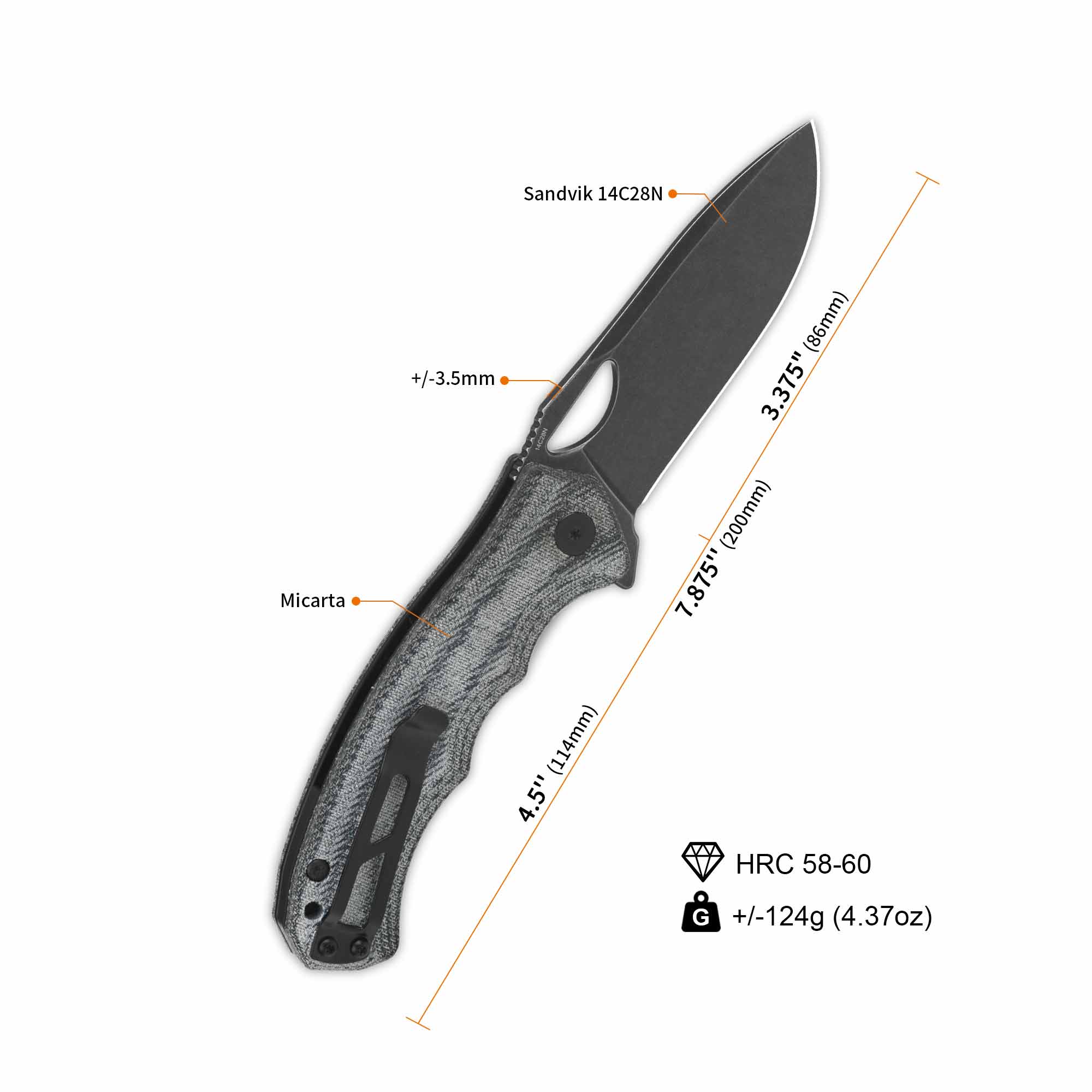 QSP Gorilla Liner Lock Pocket Knife 14C28N Blade Denim Micarta Handle - Image 7
