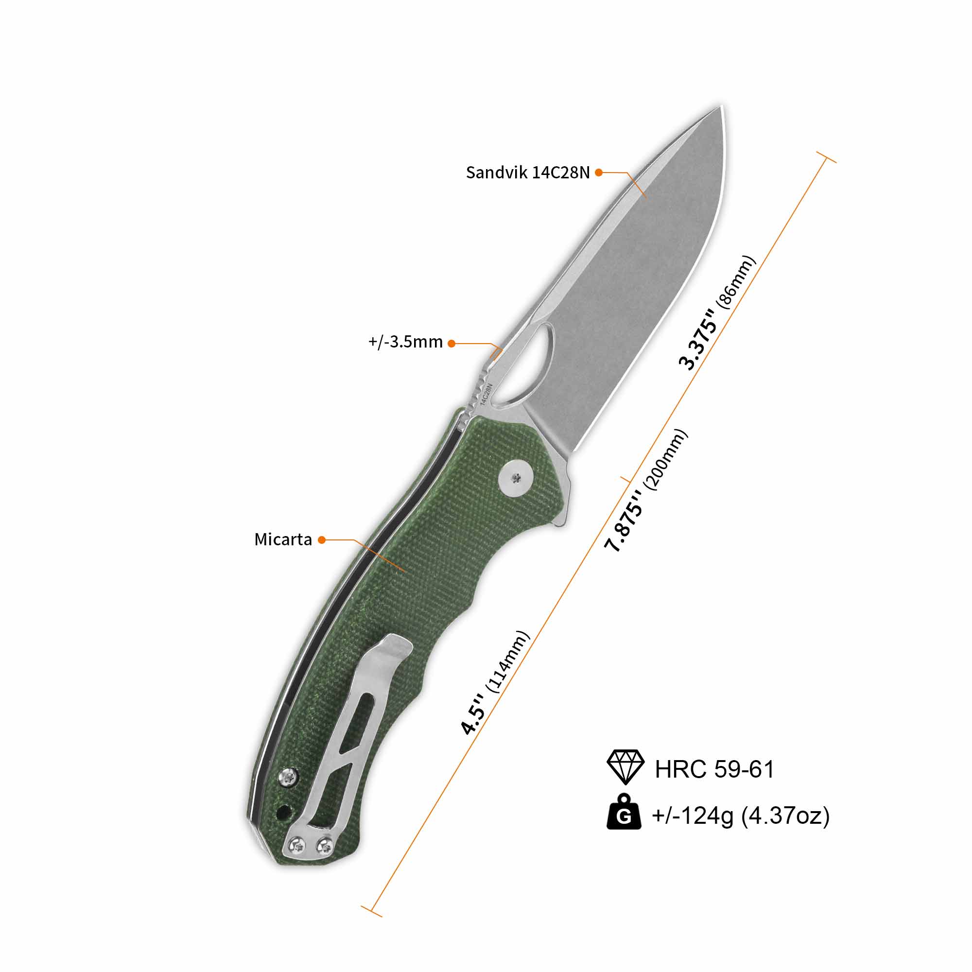 QSP Gorilla Liner Lock Pocket Knife 14C28N Blade Green Micarta Handle - Image 3