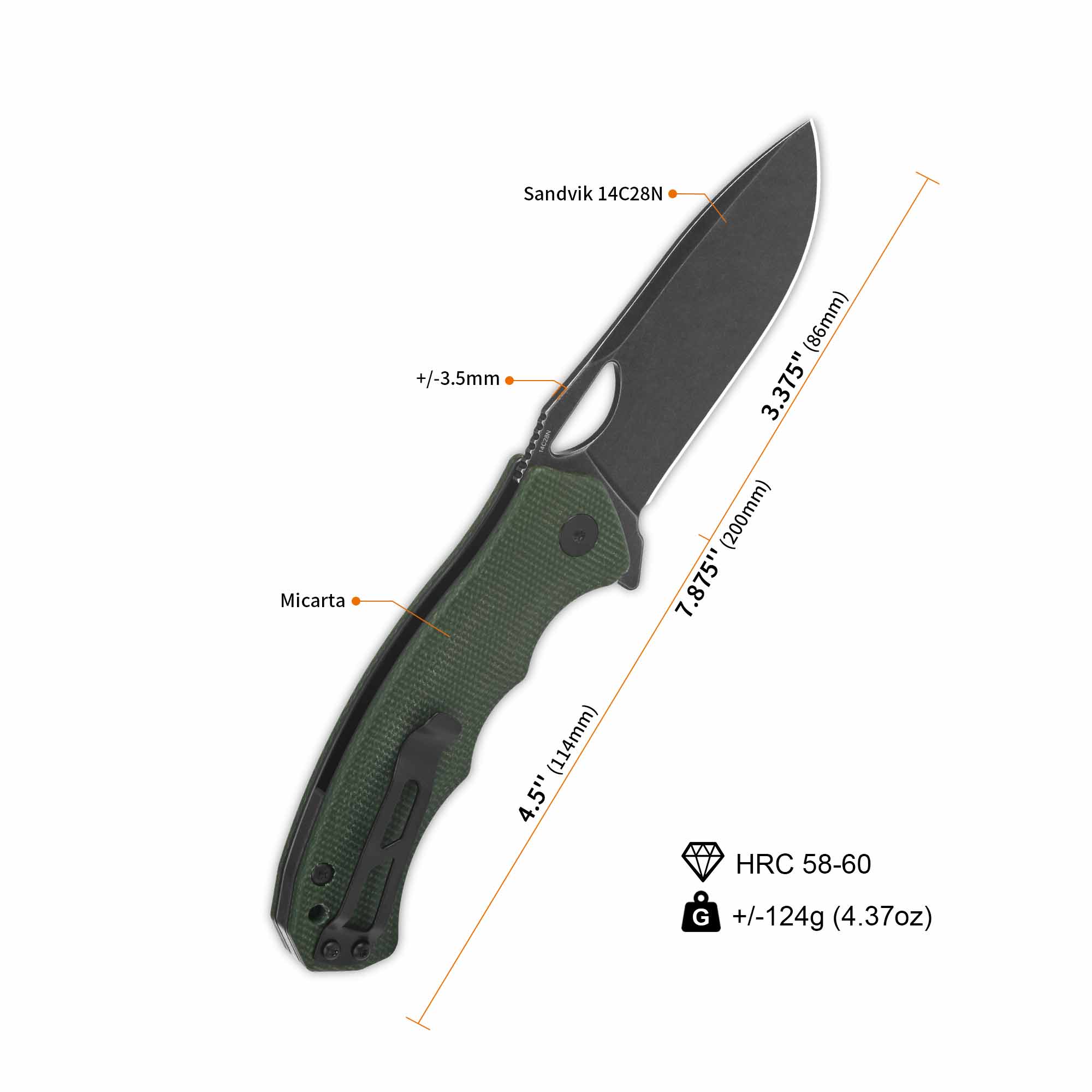 QSP Gorilla Liner Lock Pocket Knife 14C28N Blade Green Micarta Handle - Image 7