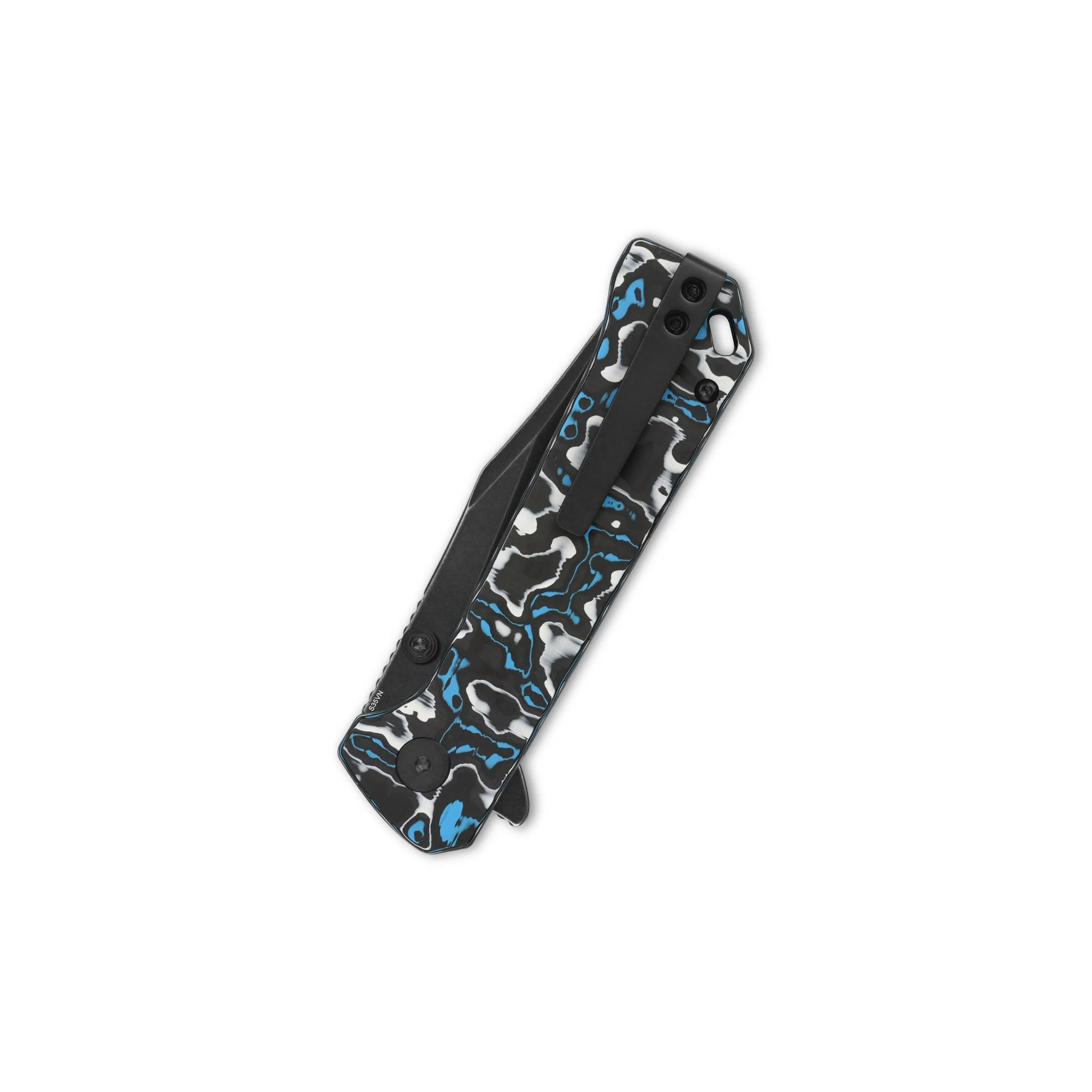 QSP Grebe Button Lock Pocket Knife S35VN blade Blue camo CF Handle - Image 6