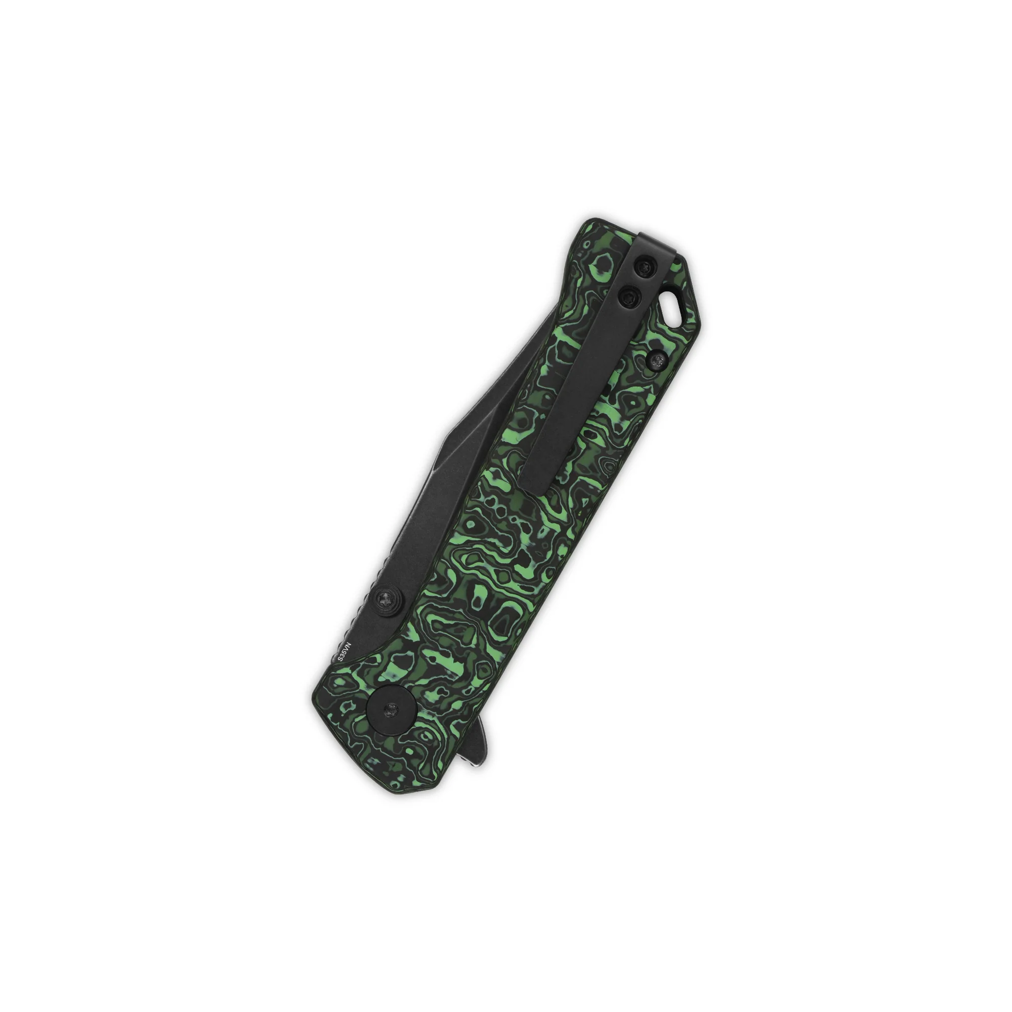 QSP Grebe Button Lock Pocket Knife S35VN blade Green camo CF Handle - Image 6