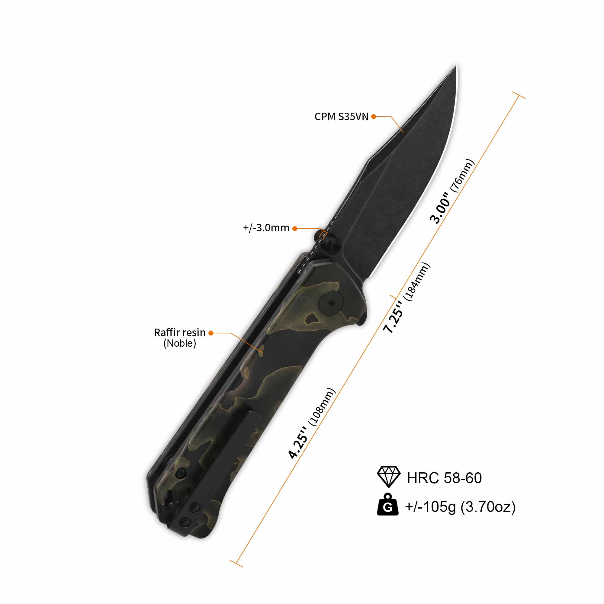 QSP Grebe Button Lock Pocket Knife S35VN blade Raffir resin Noble Handle - Image 7