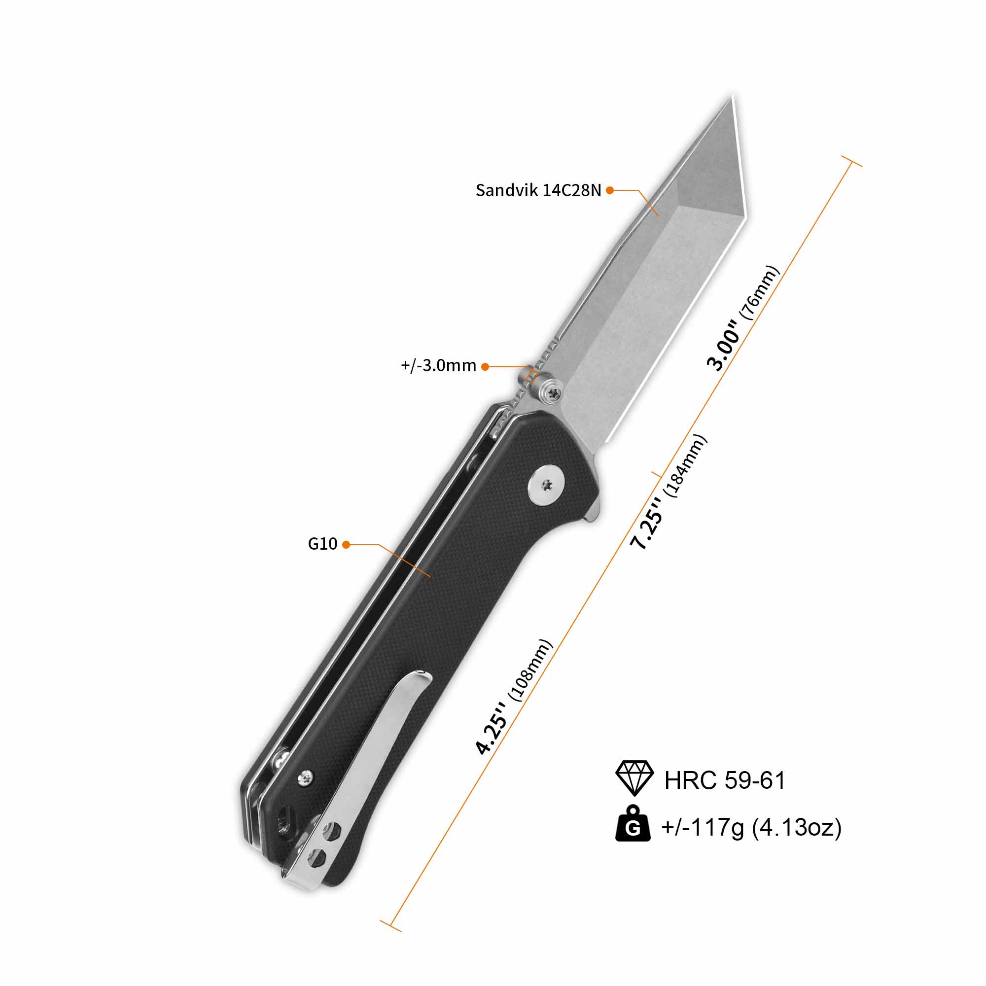 QSP Grebe T Button Lock Pocket Knife 14C28N blade Black G10 Handle - Image 3