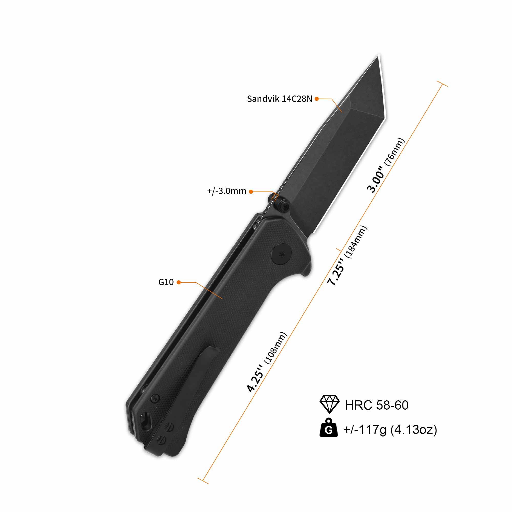 QSP Grebe T Button Lock Pocket Knife 14C28N blade Black G10 Handle - Image 7