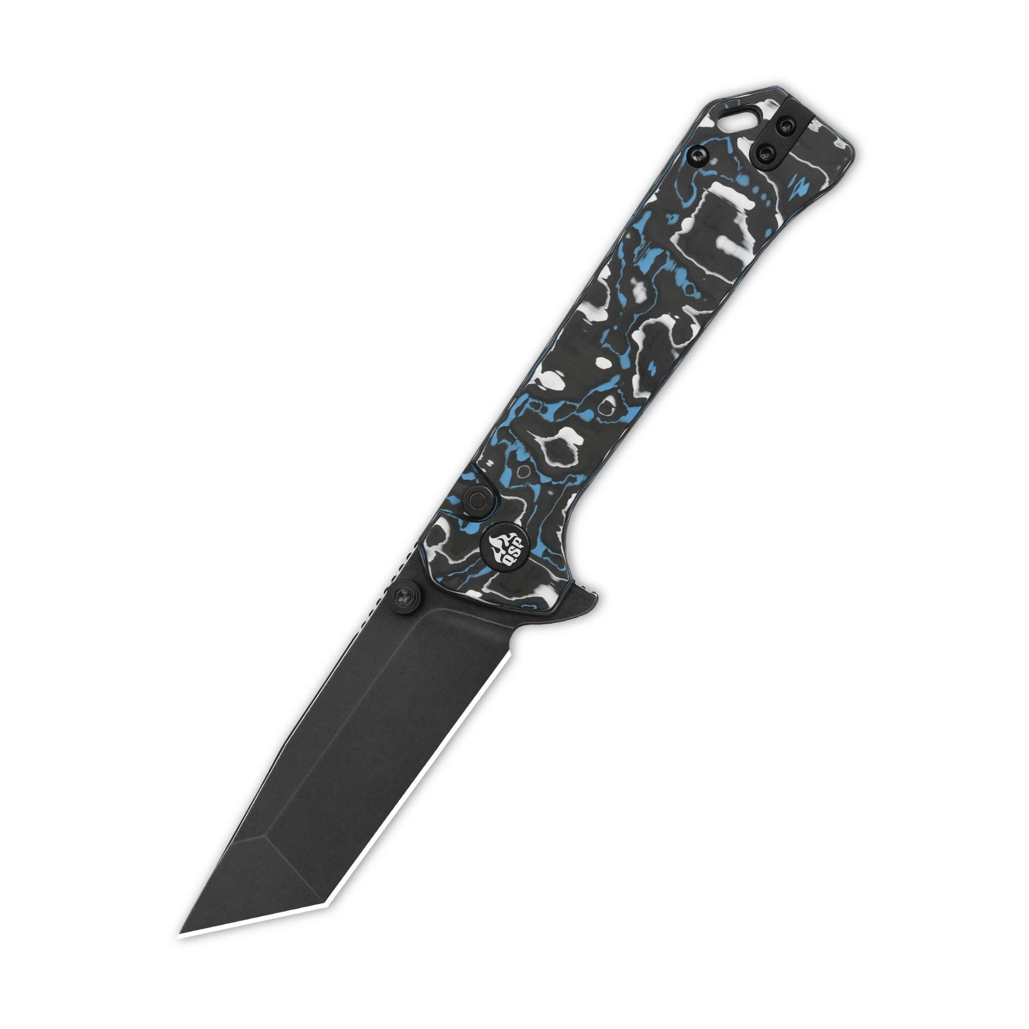 QSP Grebe T Button Lock Pocket Knife S35VN blade Blue camo CF Handle - Image 5