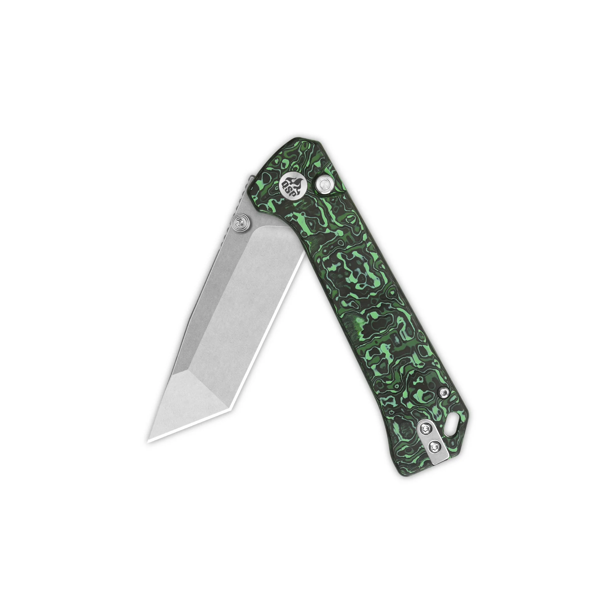 QSP Grebe T Button Lock Pocket Knife S35VN blade Green camo CF Handle - Image 4