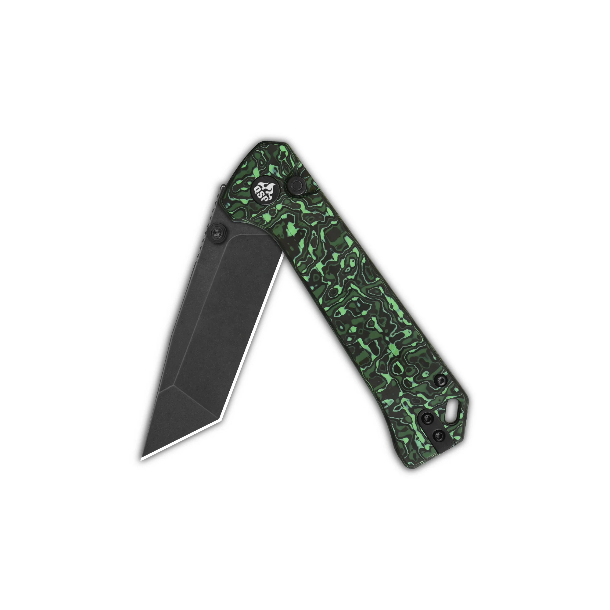 QSP Grebe T Button Lock Pocket Knife S35VN blade Green camo CF Handle - Image 8