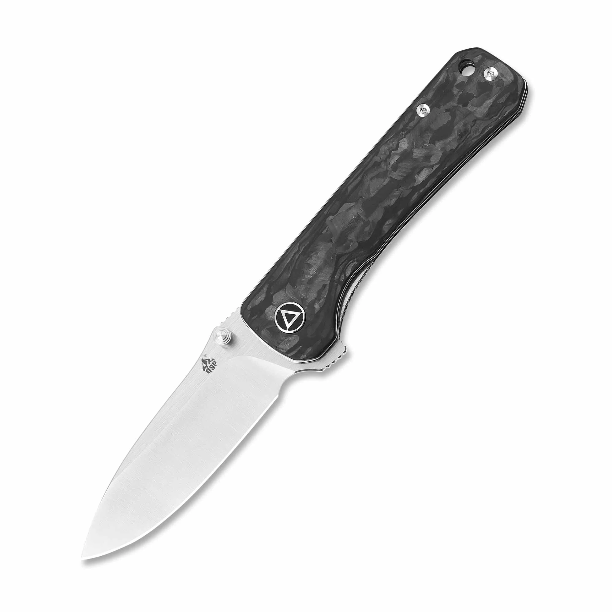 QSP Hawk Liner Lock Pocket Knife Laminated Damascus/S35VN Blade with Shredded Carbon Fiber Handles - Image 5