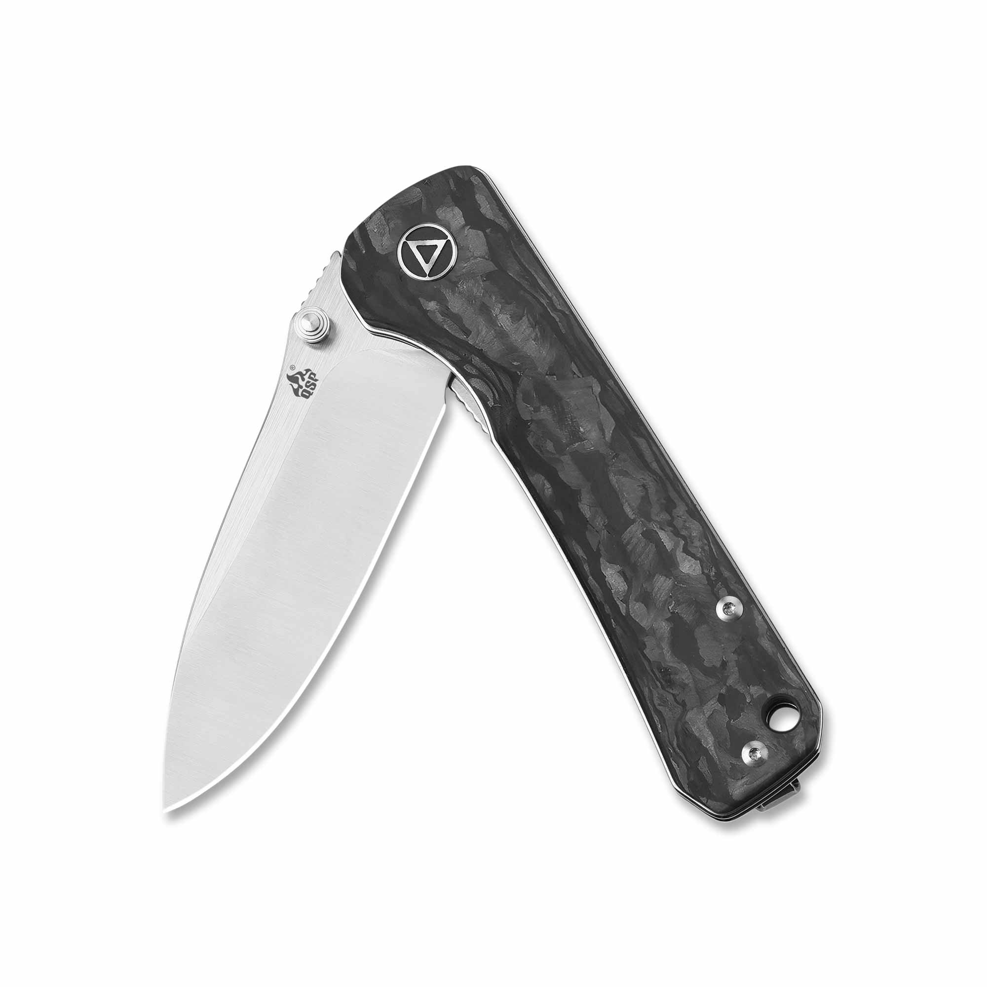 QSP Hawk Liner Lock Pocket Knife Laminated Damascus/S35VN Blade with Shredded Carbon Fiber Handles - Image 7
