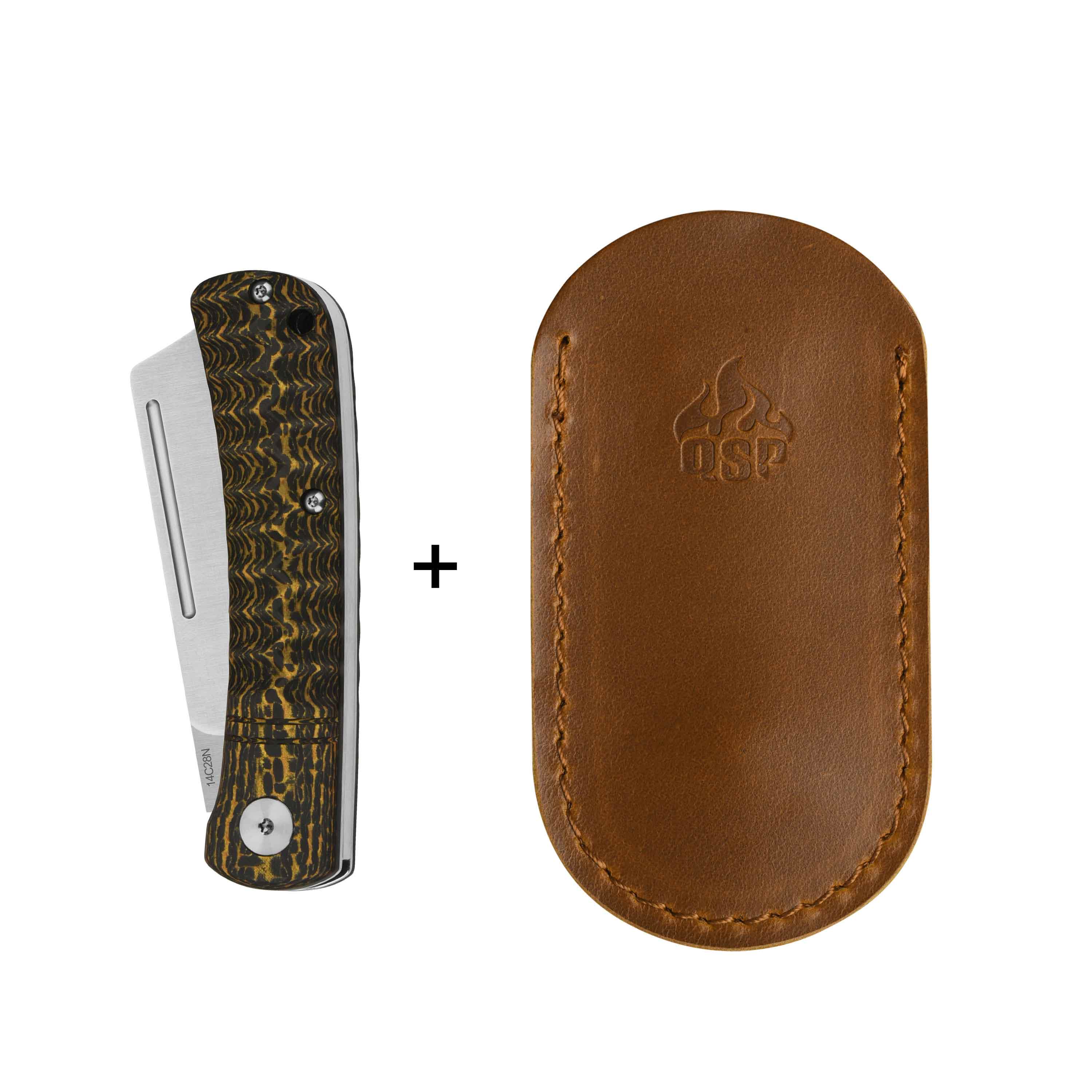 QSP Hedgehog Slip Joint Pocket Knife 14C28N blade Carbon Fiber Handle-Cleaver - Image 5