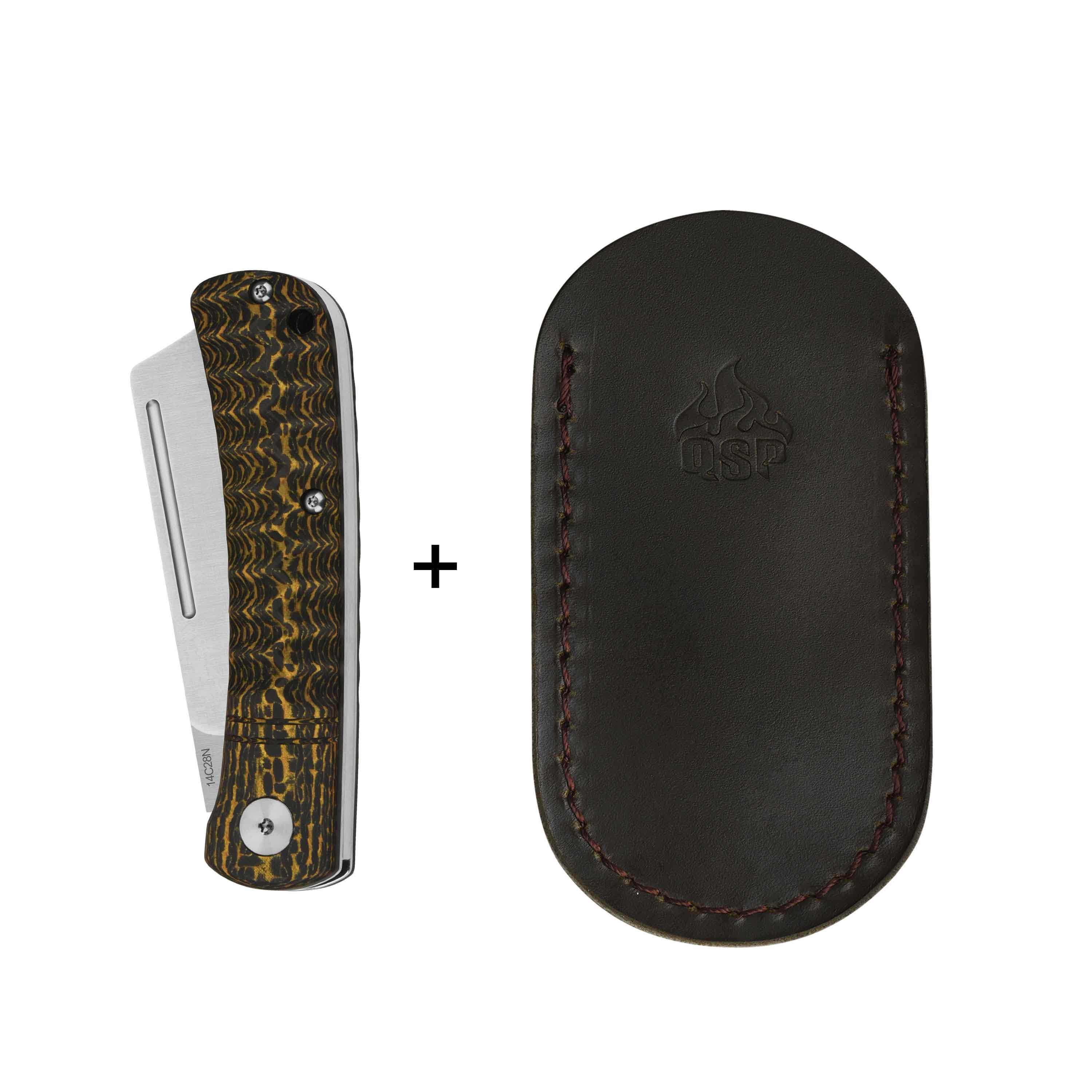 QSP Hedgehog Slip Joint Pocket Knife 14C28N blade Carbon Fiber Handle-Cleaver - Image 7