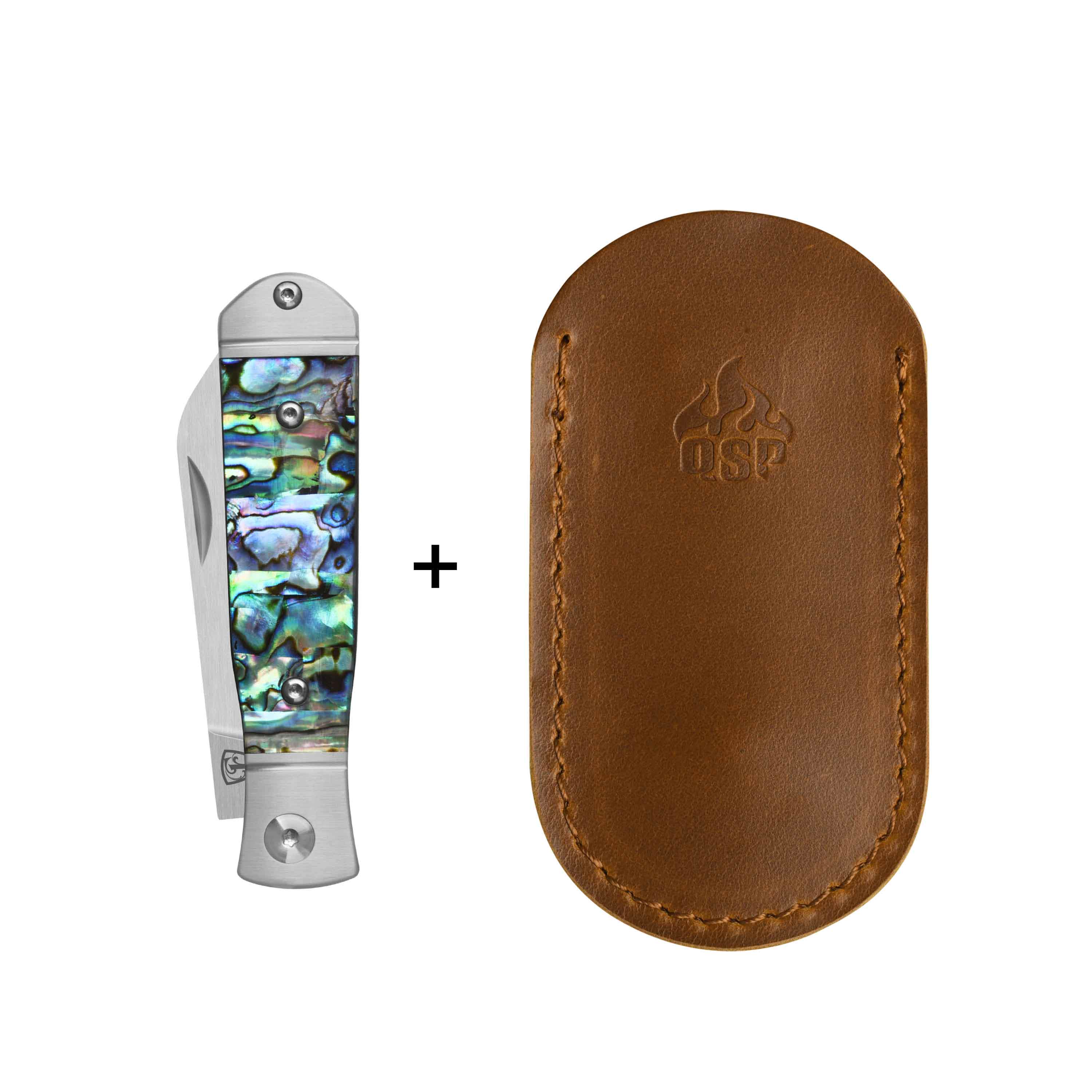 QSP Jumping Jack Slip Joint Pocket Knife 14C28N blade Abalone Handle - Image 6