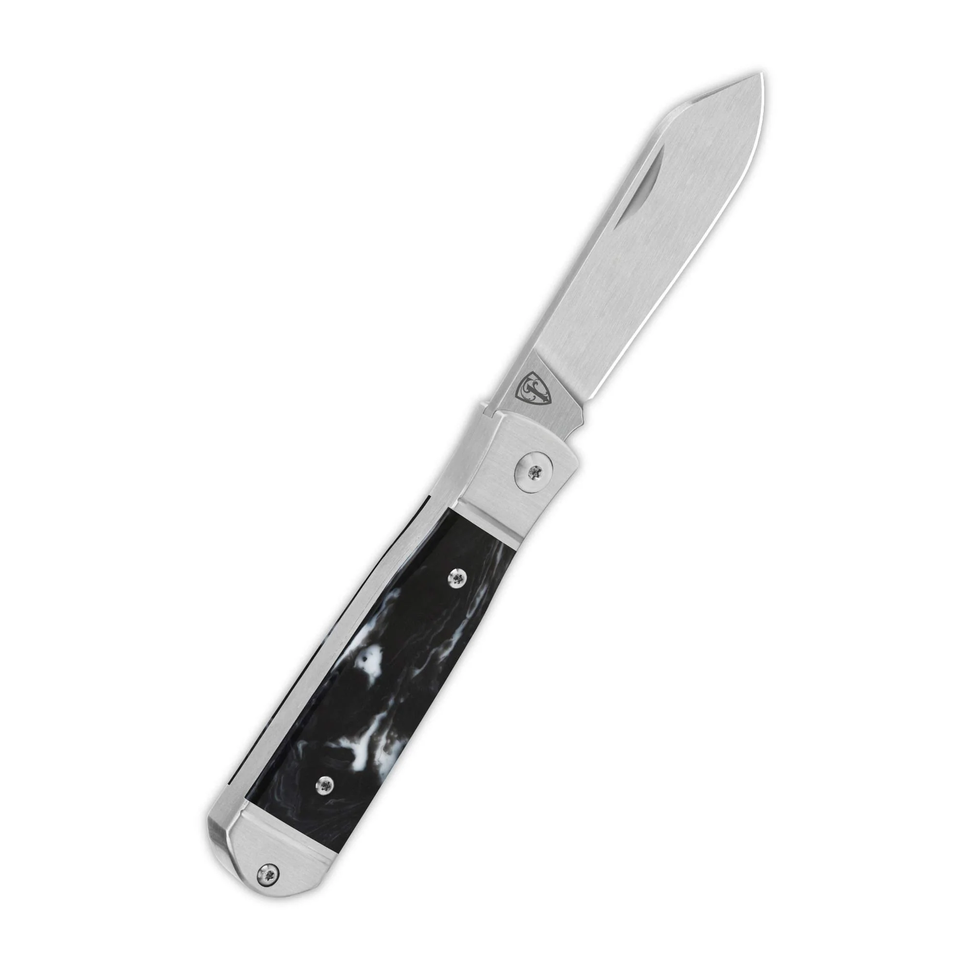 QSP Jumping Jack Slip Joint Pocket Knife 14C28N blade Black-White Resin Handle - Image 4