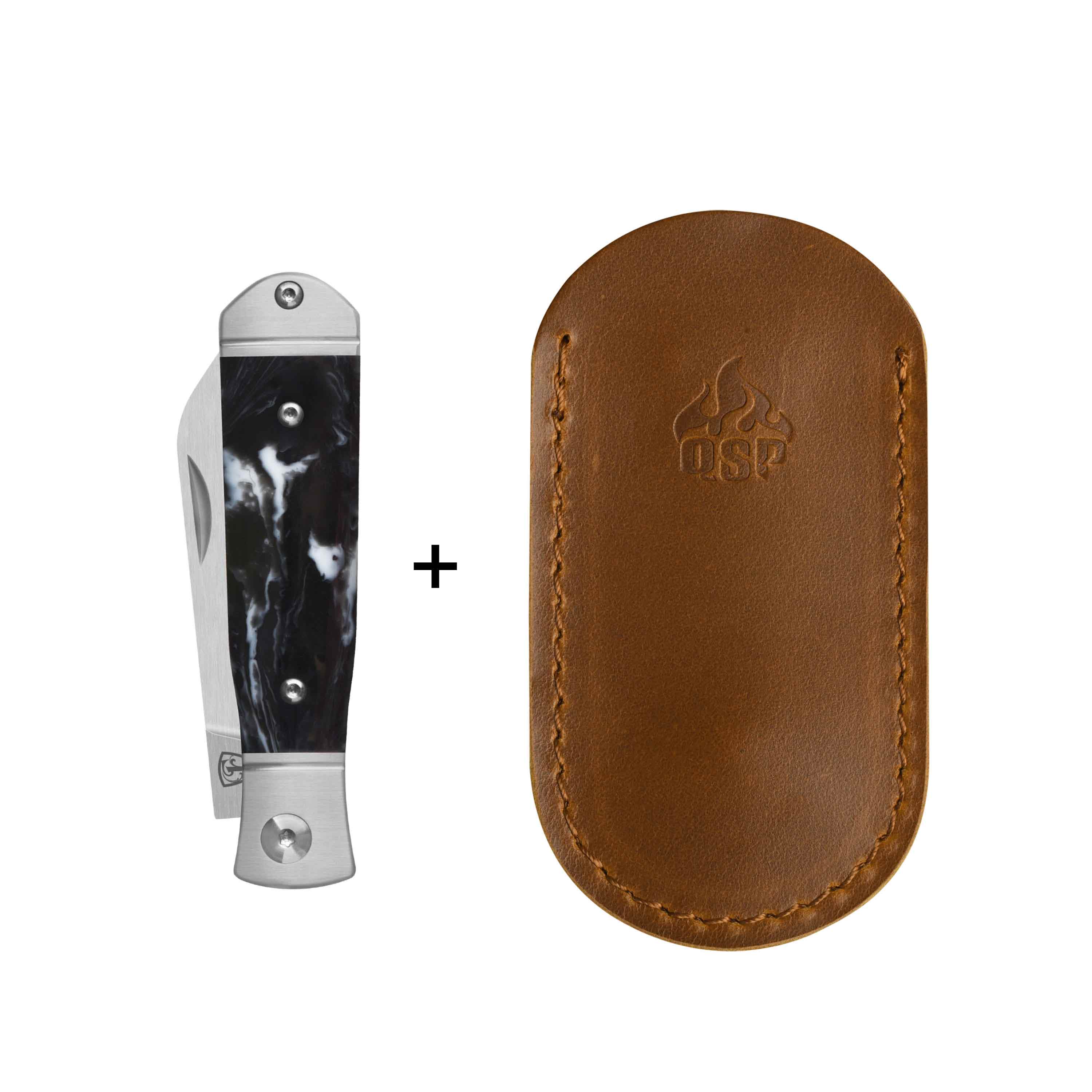 QSP Jumping Jack Slip Joint Pocket Knife 14C28N blade Black-White Resin Handle - Image 5