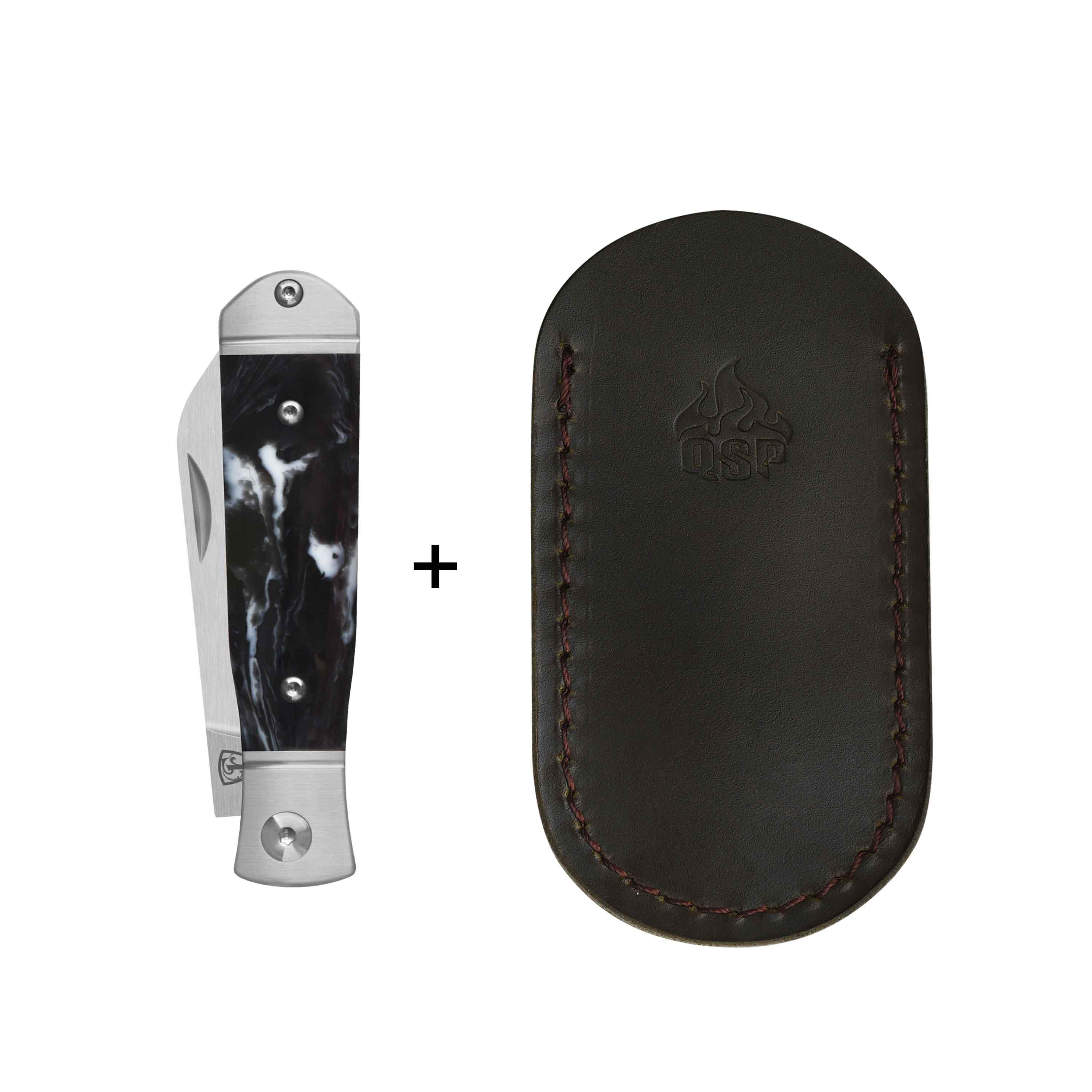 QSP Jumping Jack Slip Joint Pocket Knife 14C28N blade Black-White Resin Handle - Image 7