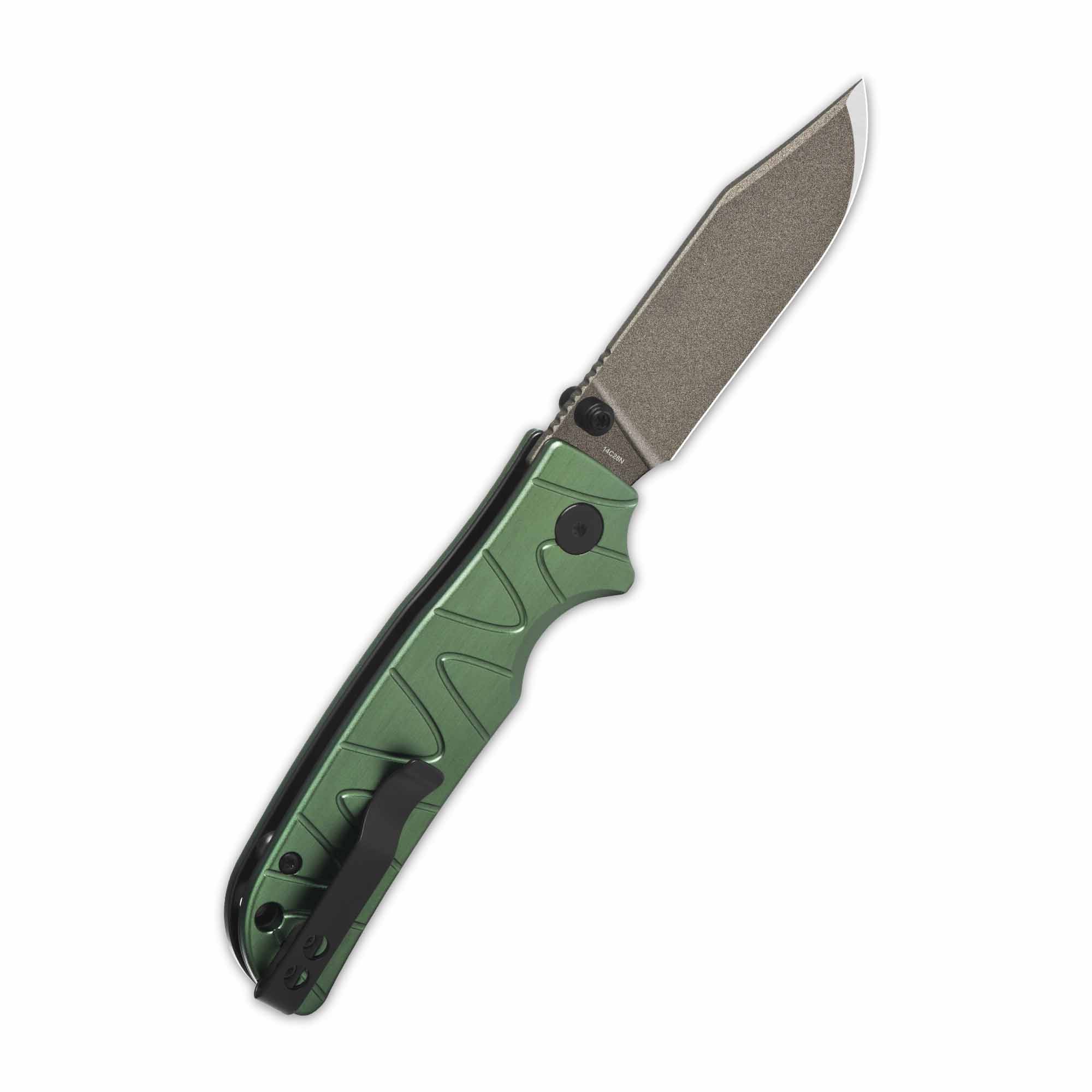QSP Kali Button Lock Pocket Knife 14C28N Blade Green Aluminium Handle - Image 4