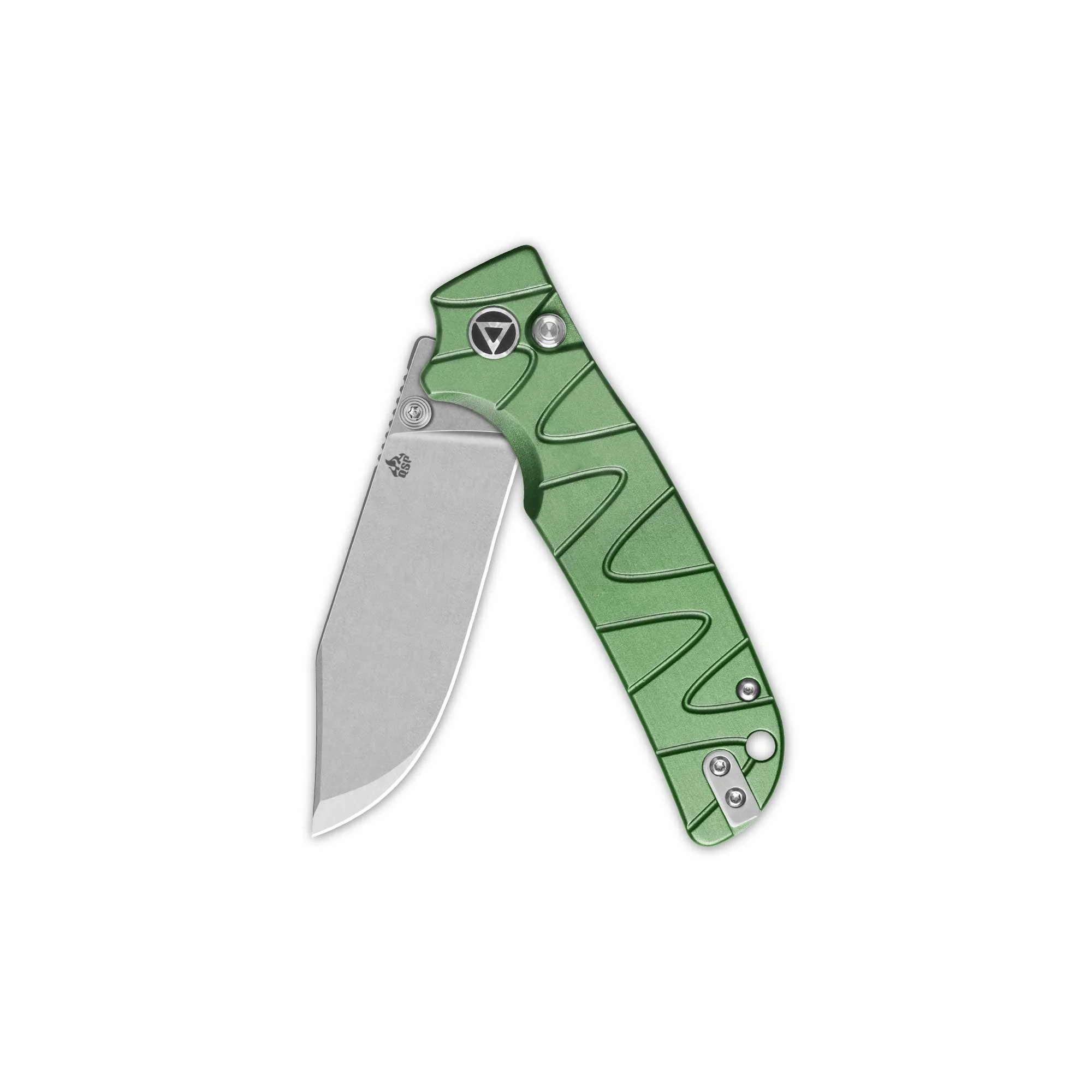 QSP Kali Button Lock Pocket Knife 14C28N Blade Green Aluminium Handle - Image 3