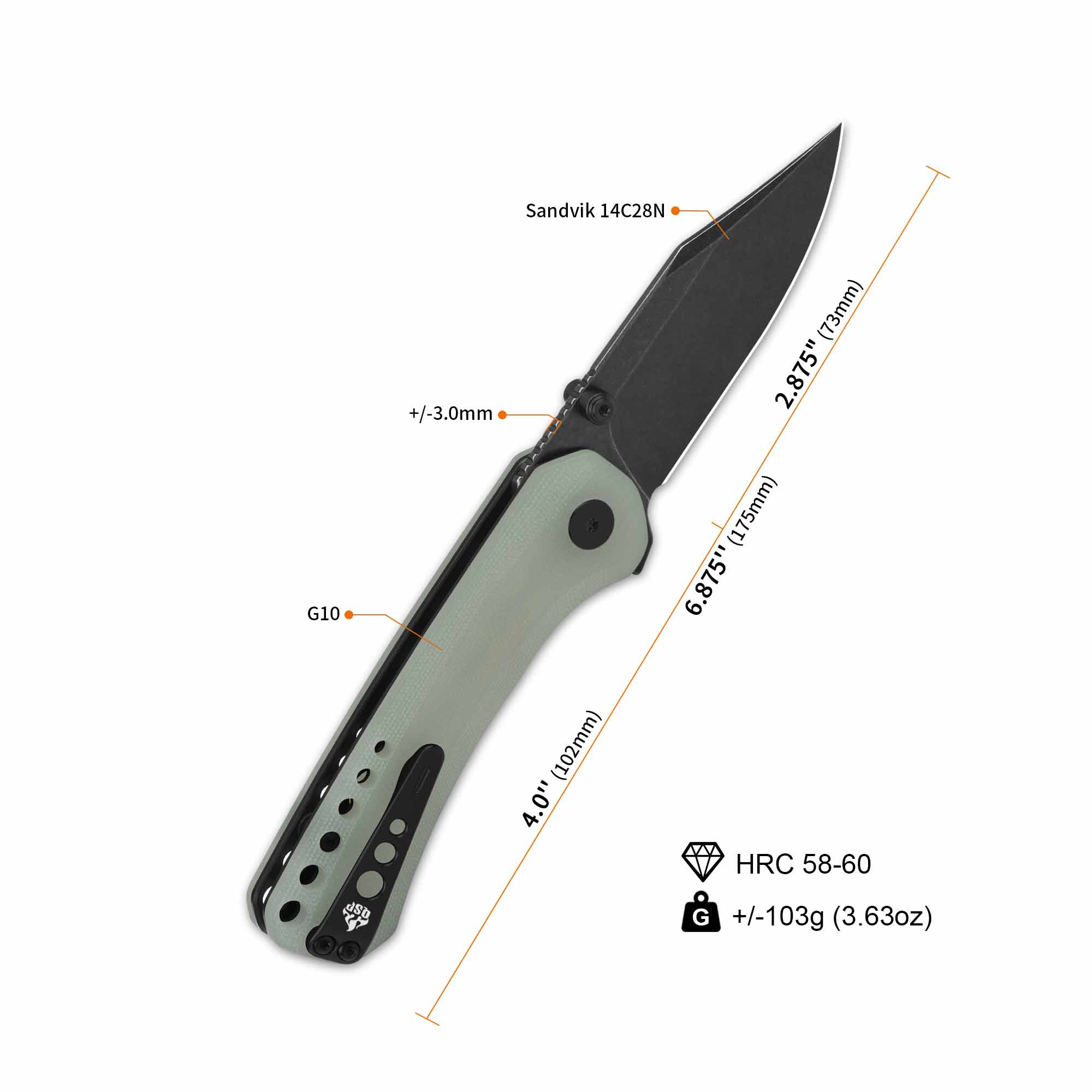 QSP Kestrel Pocket knife 14C28N blade Jade G10 handle - Image 7