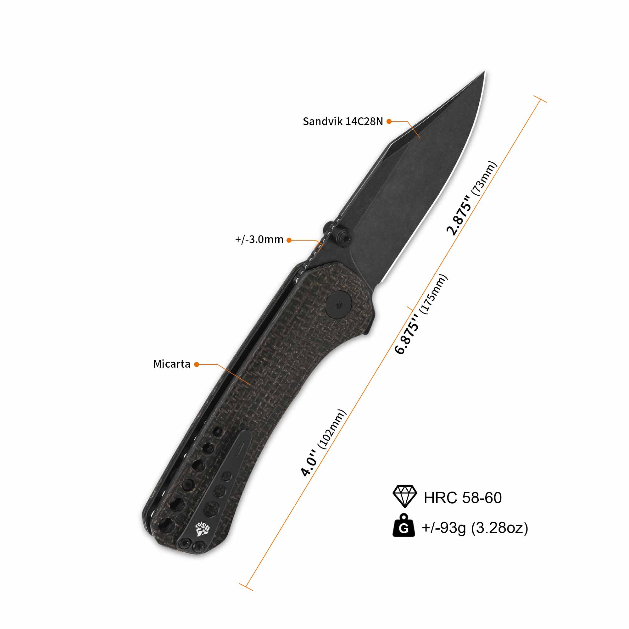 QSP Kestrel Pocket knife 14C28N blade Dark Brown Micarta handle - Image 7