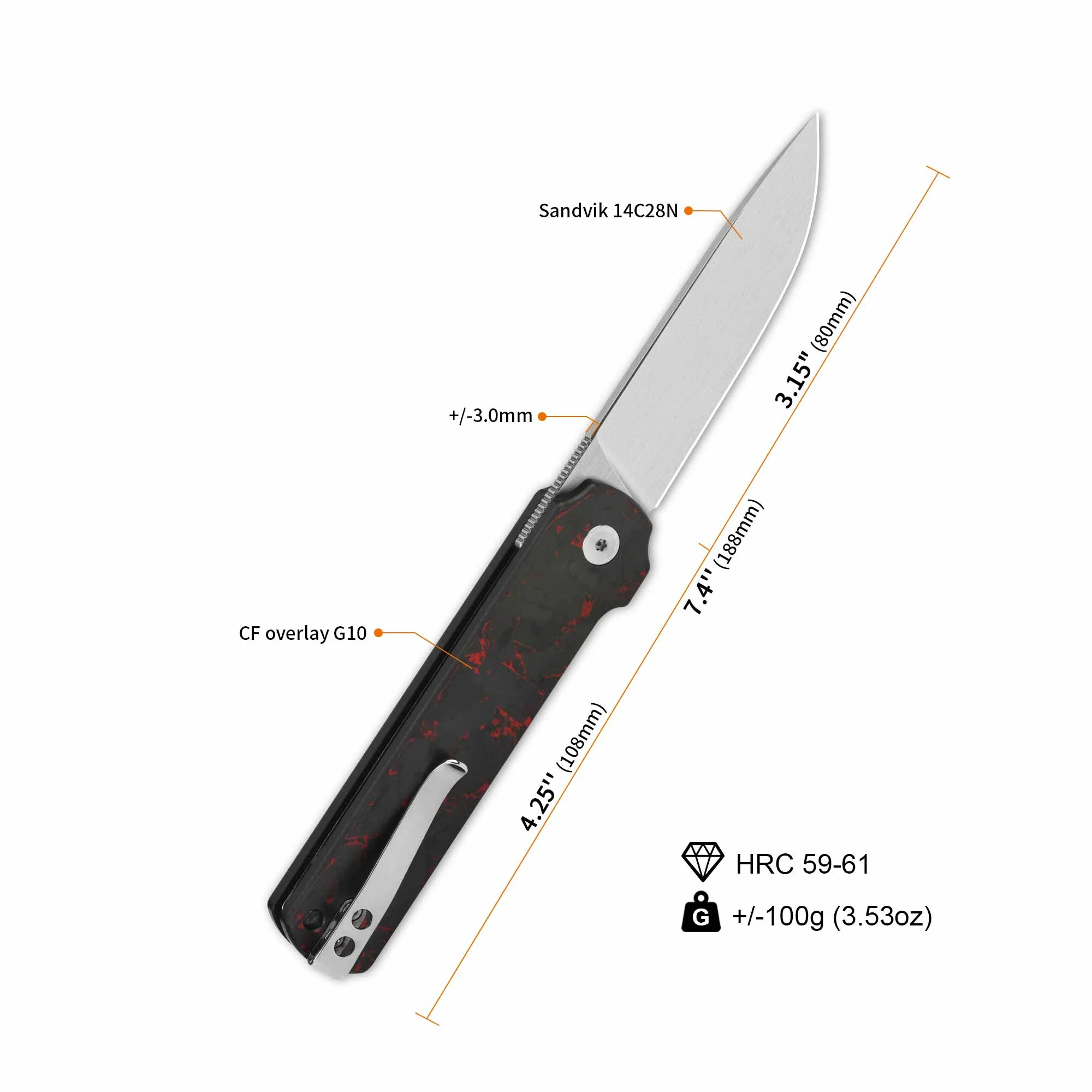 QSP Lark Pocket knife 14C28N blade Shredded CF overlay G10 handle - Image 3