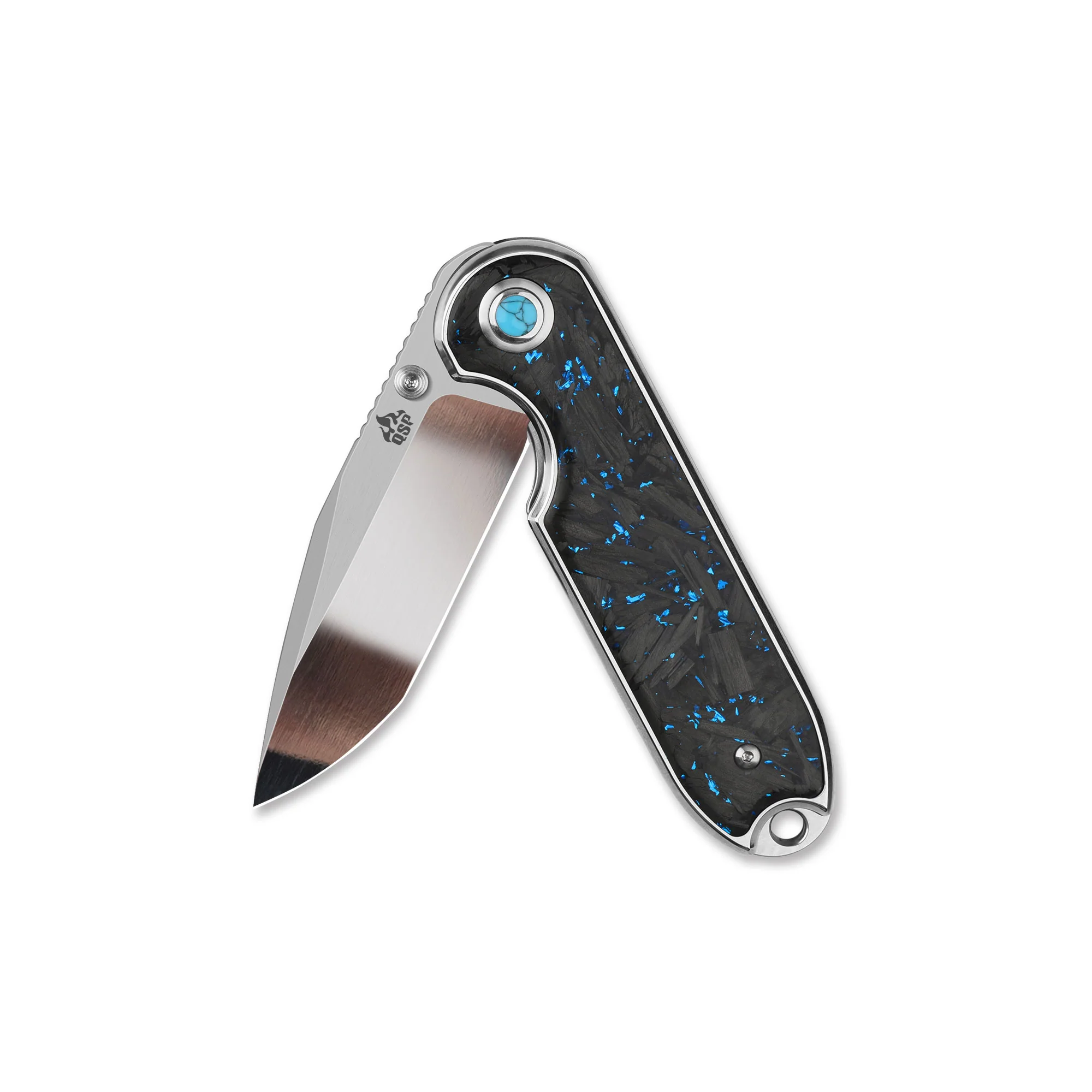 QSP Nebula Liner Lock Pocket Knife 14C28N Blade Blue Shredded Carbon Fiber Handle - Image 3