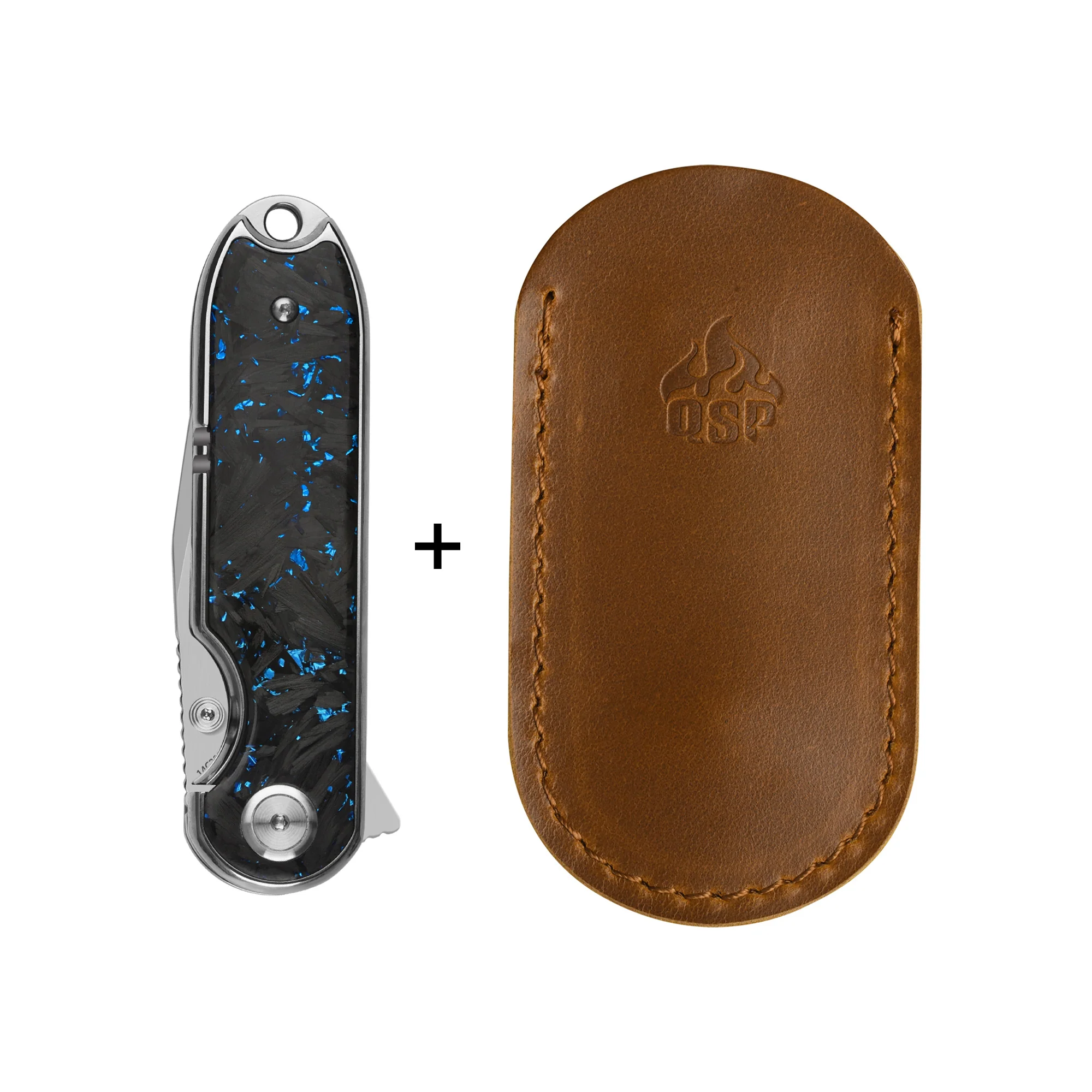 QSP Nebula Liner Lock Pocket Knife 14C28N Blade Blue Shredded Carbon Fiber Handle - Image 5