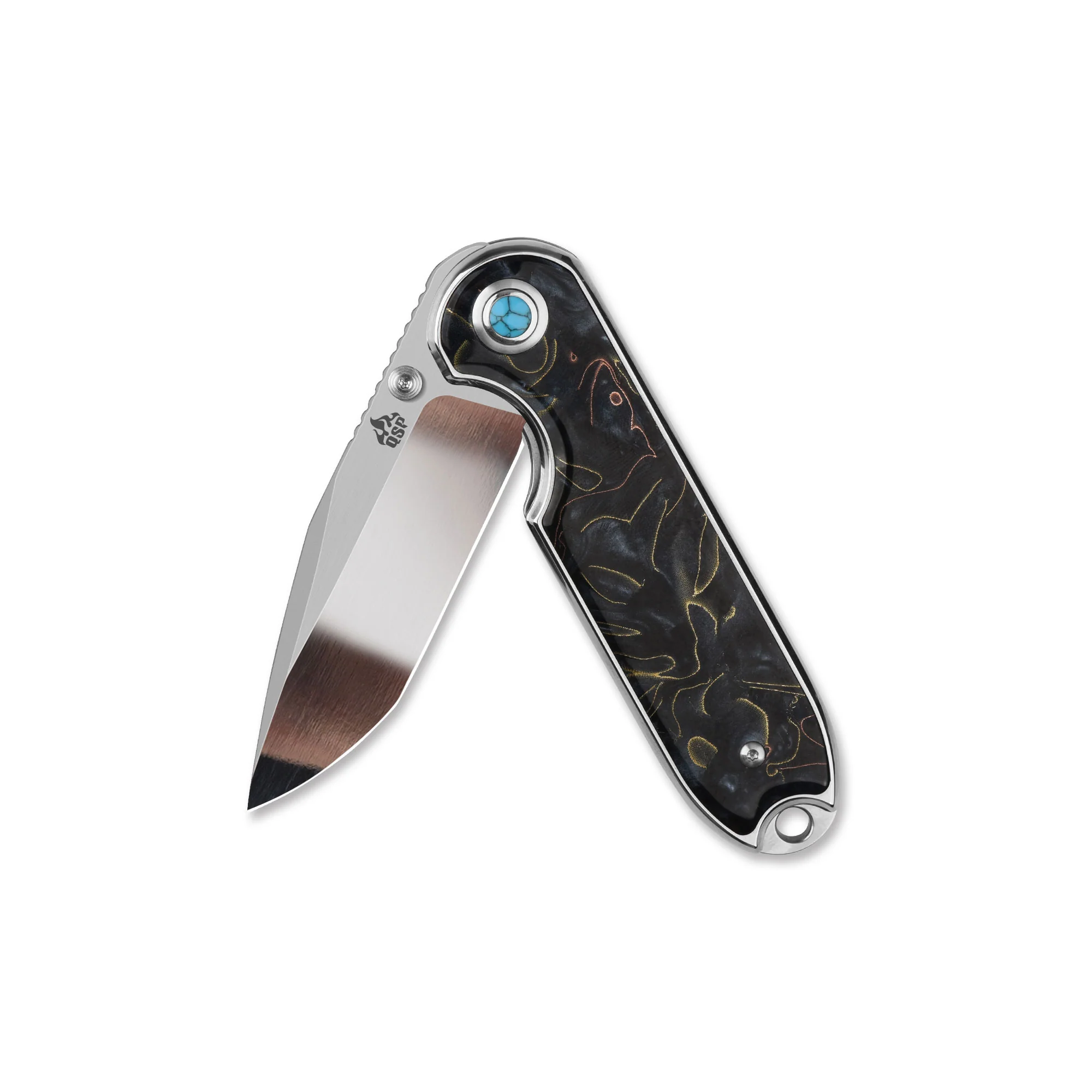 QSP Nebula Liner Lock Pocket Knife 14C28N Blade Brass Copper Mesh Resin Handle - Image 3