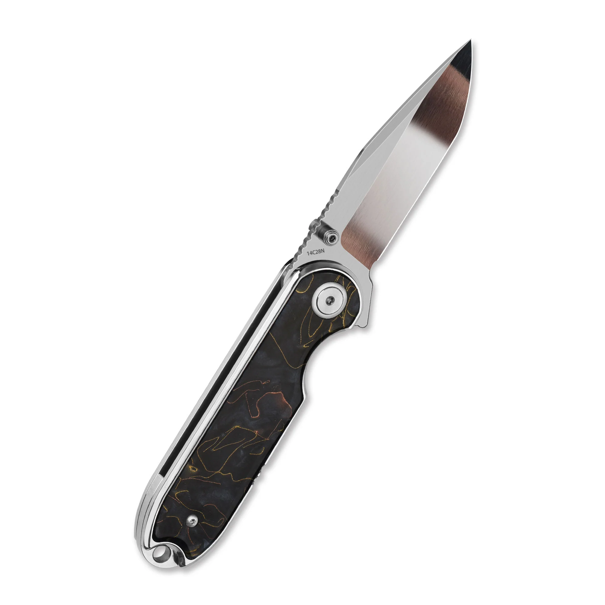 QSP Nebula Liner Lock Pocket Knife 14C28N Blade Brass Copper Mesh Resin Handle - Image 4