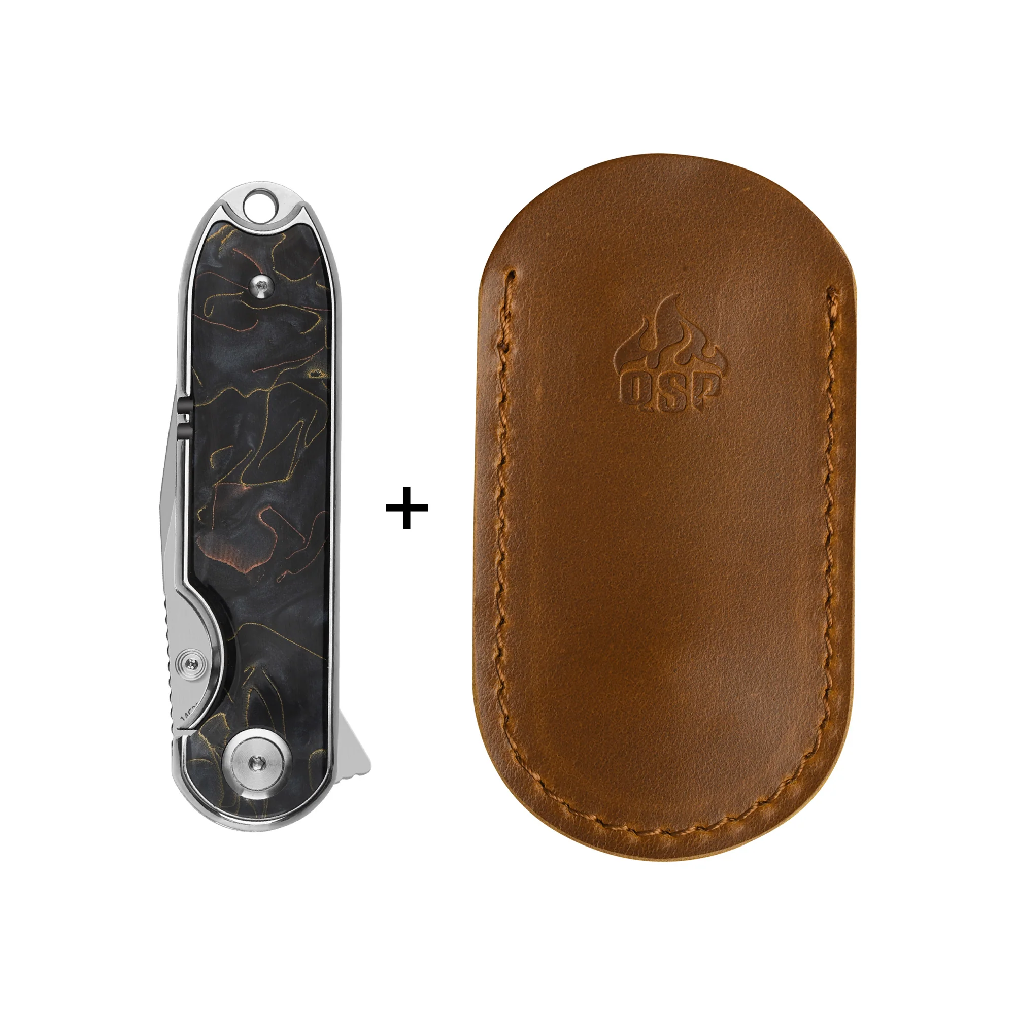 QSP Nebula Liner Lock Pocket Knife 14C28N Blade Brass Copper Mesh Resin Handle - Image 5