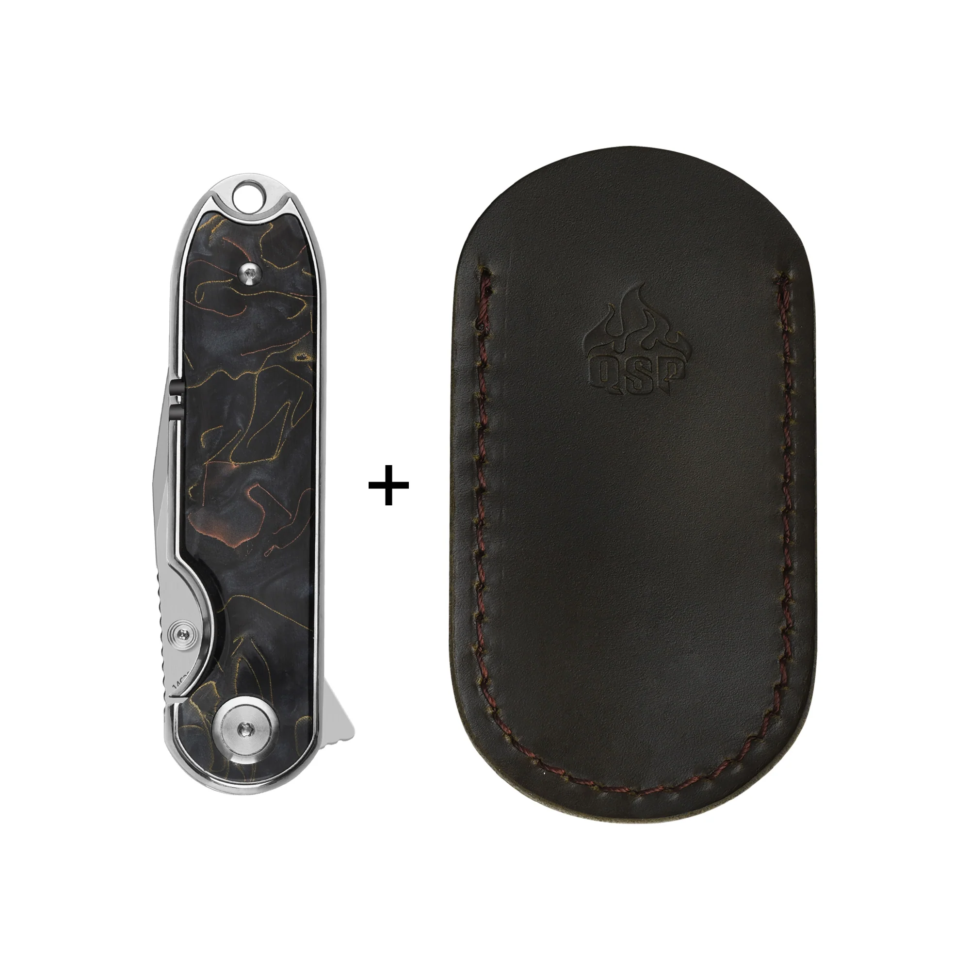 QSP Nebula Liner Lock Pocket Knife 14C28N Blade Brass Copper Mesh Resin Handle - Image 7