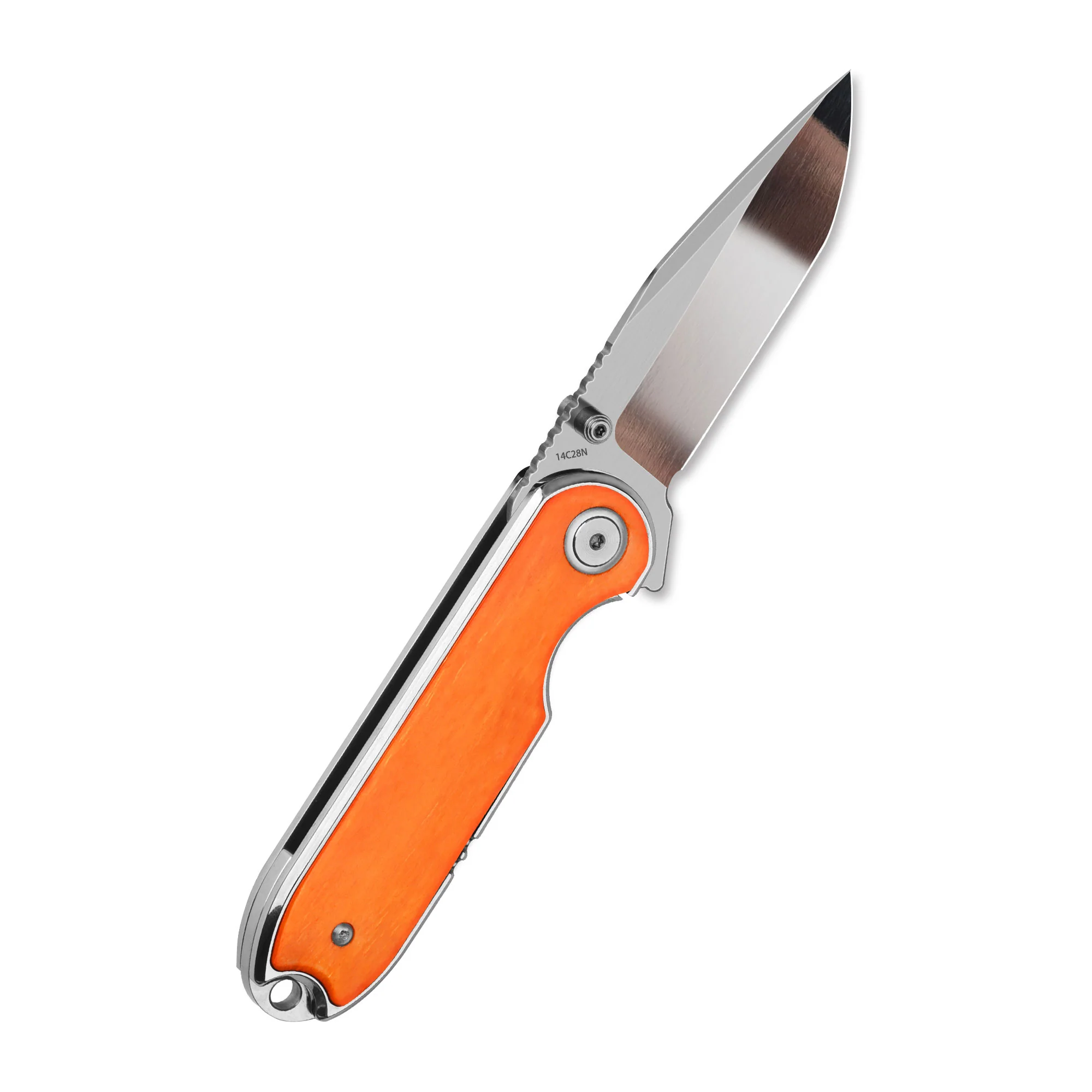 QSP Nebula Liner Lock Pocket Knife 14C28N Blade Orange Bone Handle - Image 4