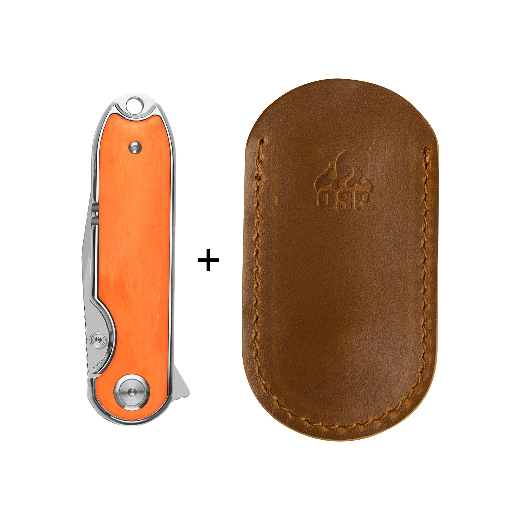 QSP Nebula Liner Lock Pocket Knife 14C28N Blade Orange Bone Handle - Image 5