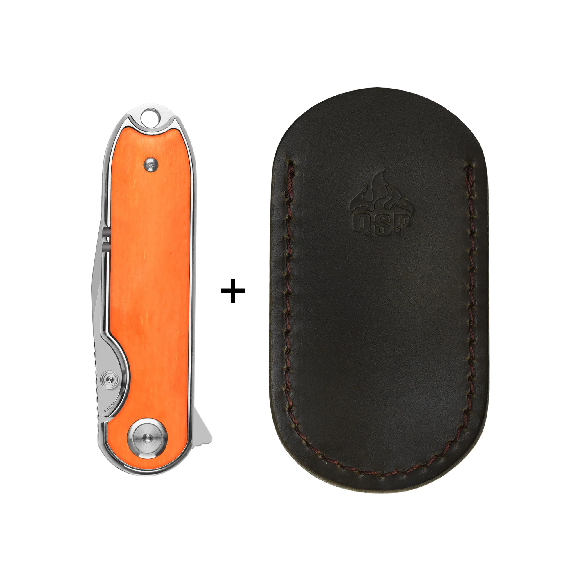 QSP Nebula Liner Lock Pocket Knife 14C28N Blade Orange Bone Handle - Image 7