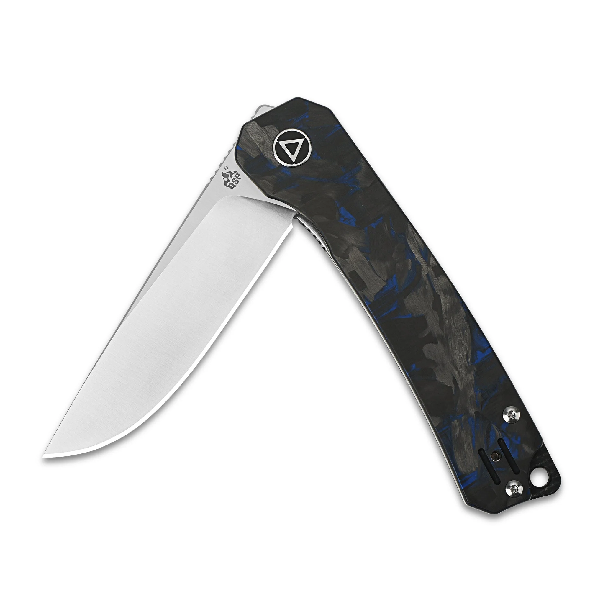 QSP Osprey Liner Lock Pocket Knife 14C28N Blade Blue Shredded CF Overlay G10 Handle - Image 3