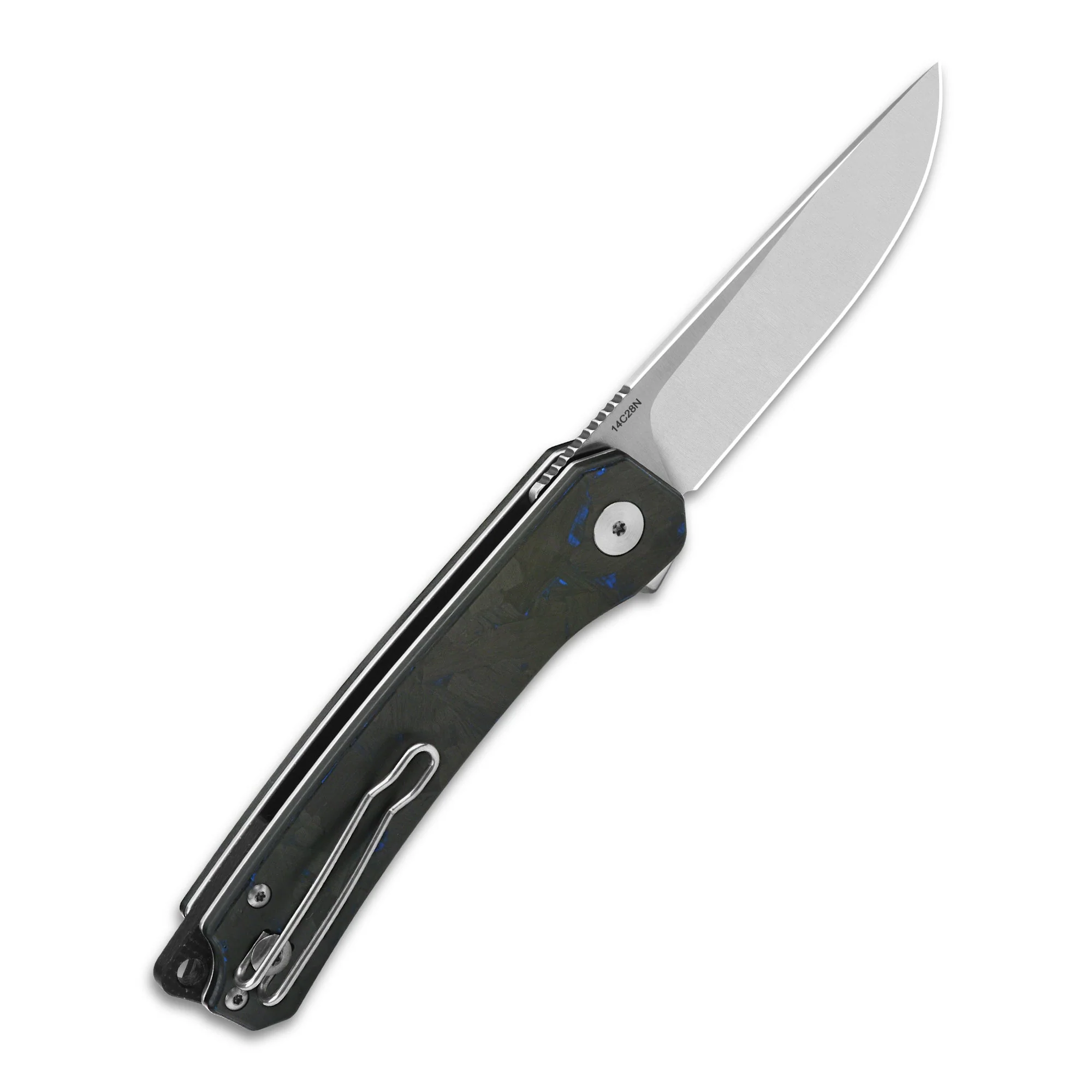 QSP Osprey Liner Lock Pocket Knife 14C28N Blade Blue Shredded CF Overlay G10 Handle - Image 4