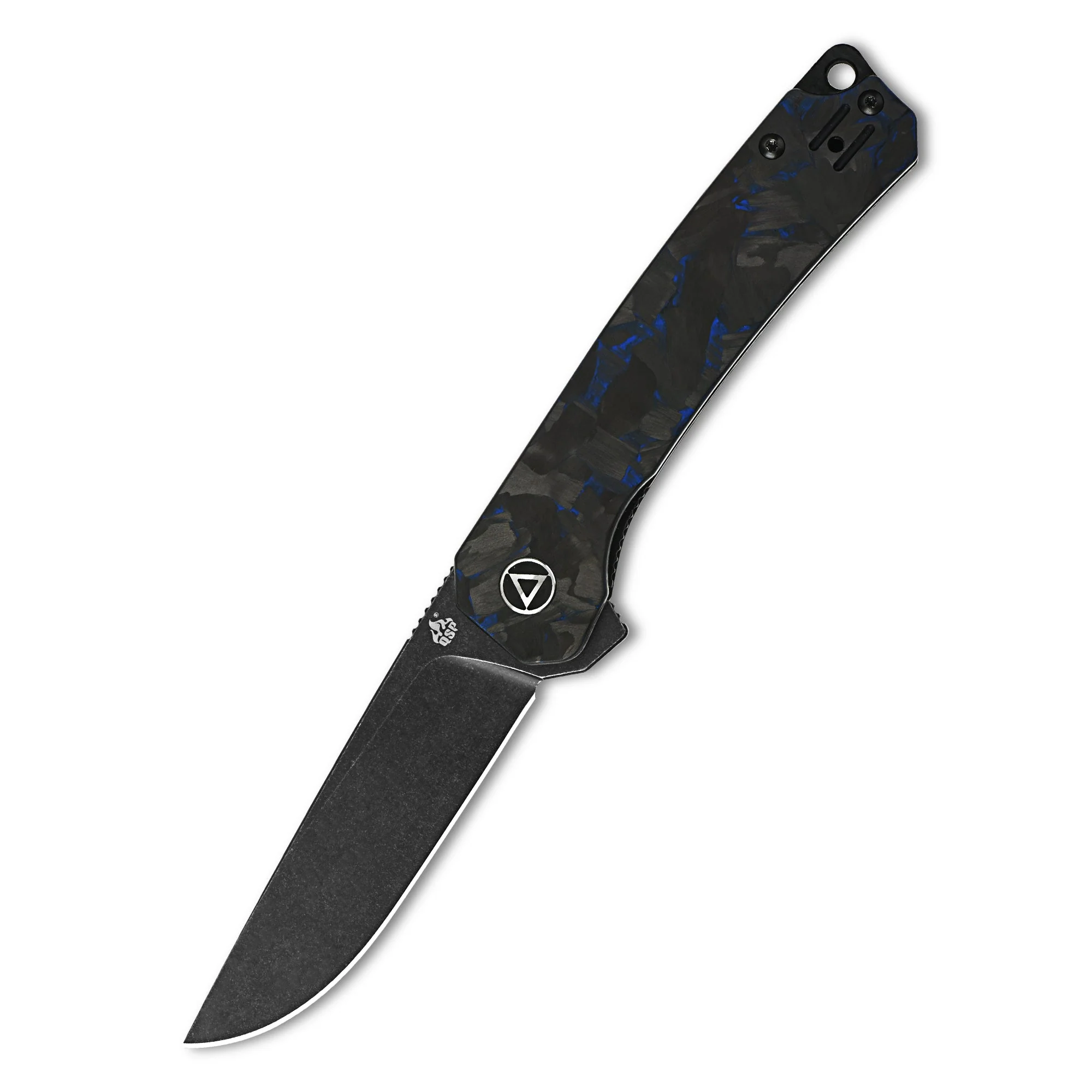 QSP Osprey Liner Lock Pocket Knife 14C28N Blade Blue Shredded CF Overlay G10 Handle - Image 5