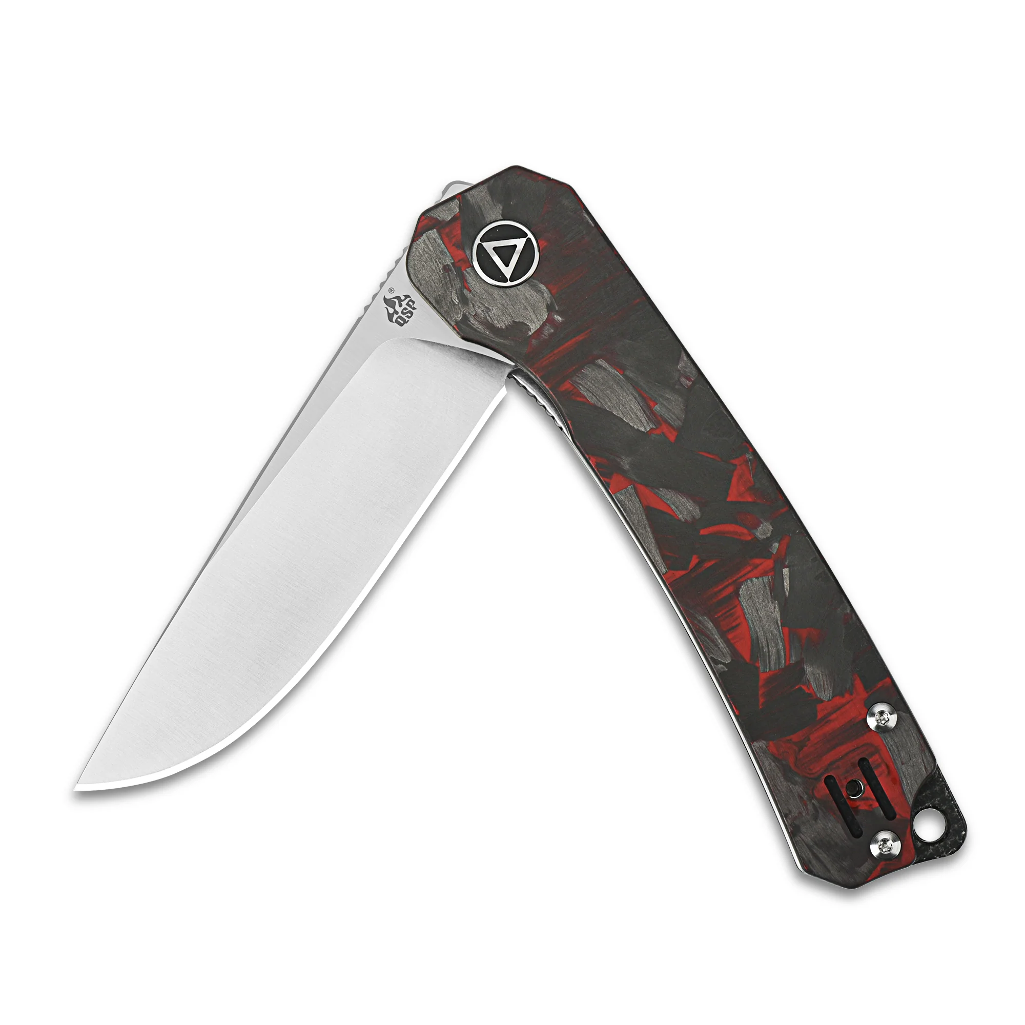 QSP Osprey Liner Lock Pocket Knife 14C28N Blade Red Shredded CF Overlay G10 Handle - Image 3