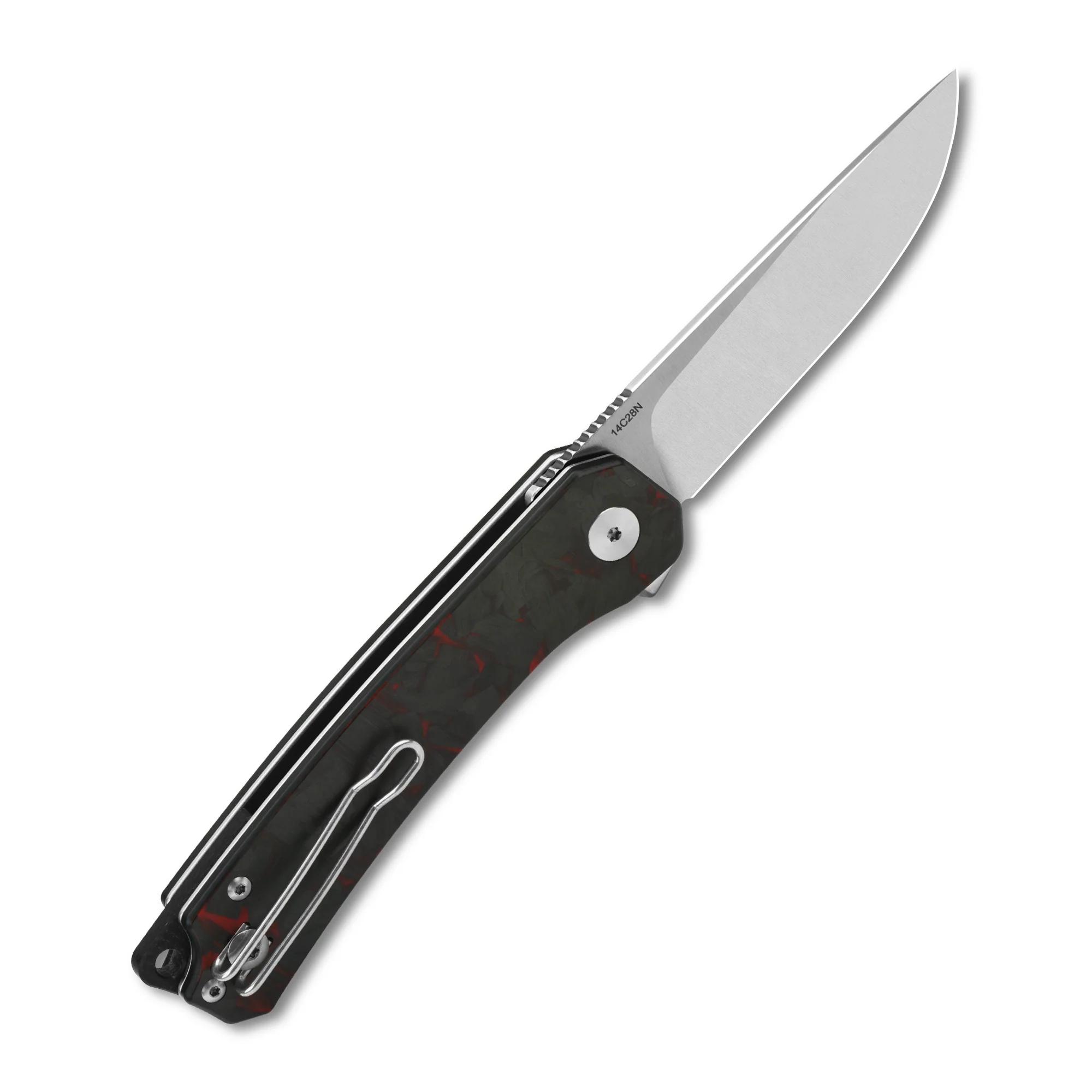 QSP Osprey Liner Lock Pocket Knife 14C28N Blade Red Shredded CF Overlay G10 Handle - Image 4
