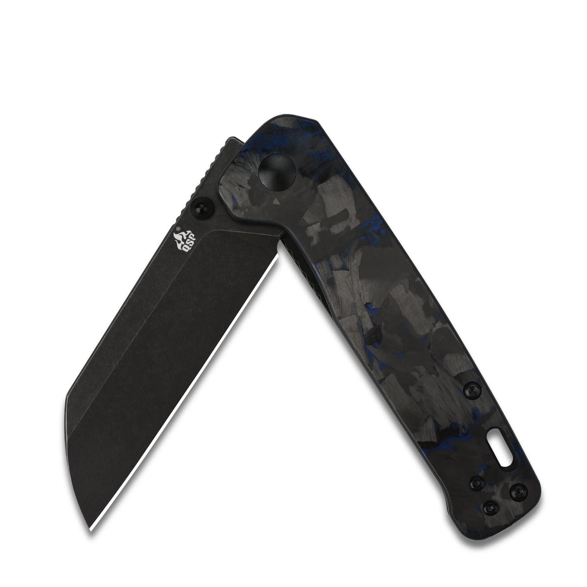 QSP Penguin Liner Lock Pocket Knife D2 Blade Blue Shredded CF overlay G10 Handle - Image 10