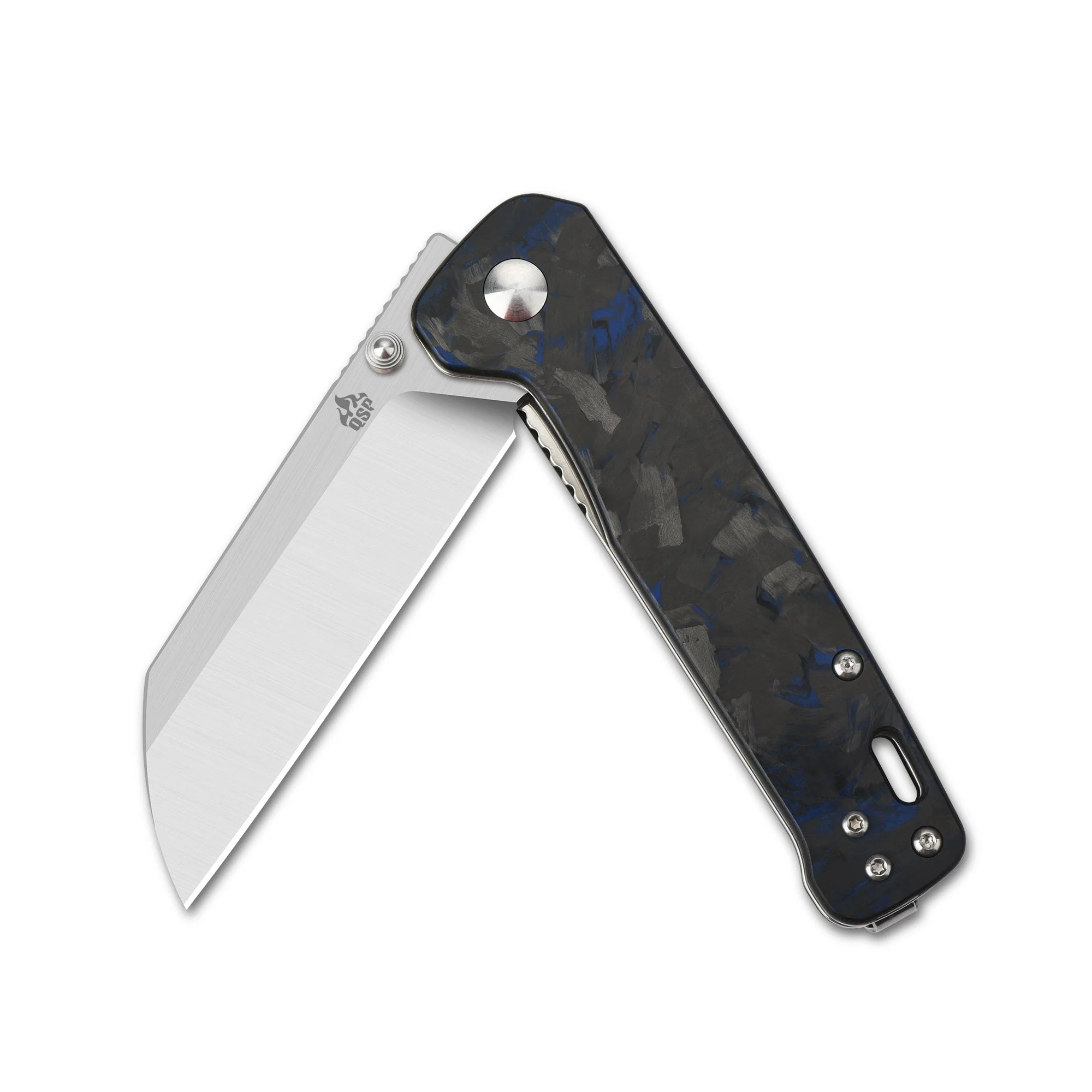 QSP Penguin Liner Lock Pocket Knife D2 Blade Blue Shredded CF overlay G10 Handle - Image 3