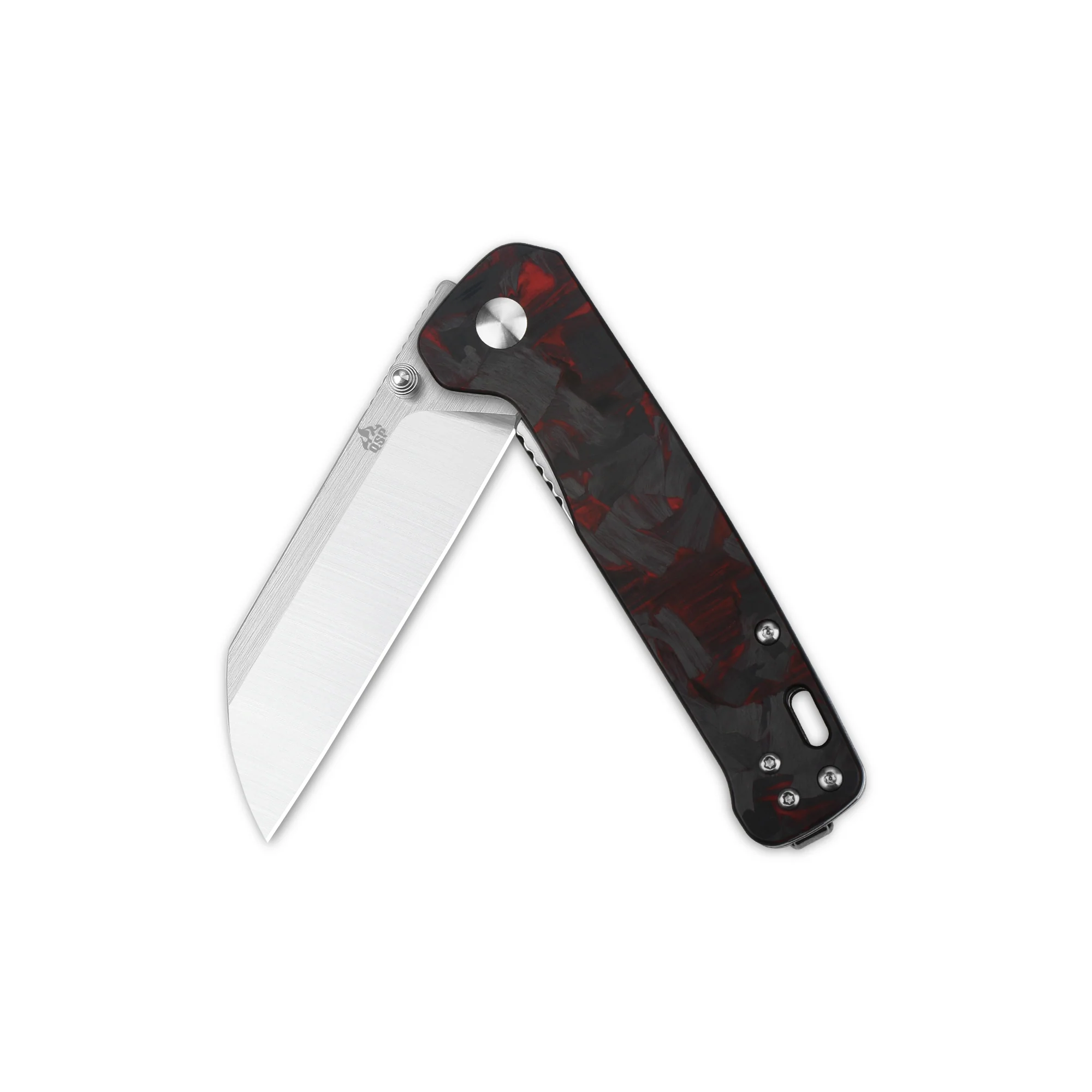 QSP Penguin Liner Lock Pocket Knife D2 Blade Red Shredded CF overlay G10 Handle - Image 3